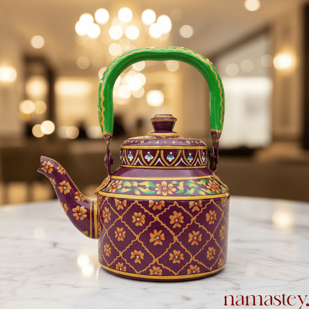 The Gulzar Royale – Handpainted Stainless Steel Tea Kettle (1L)