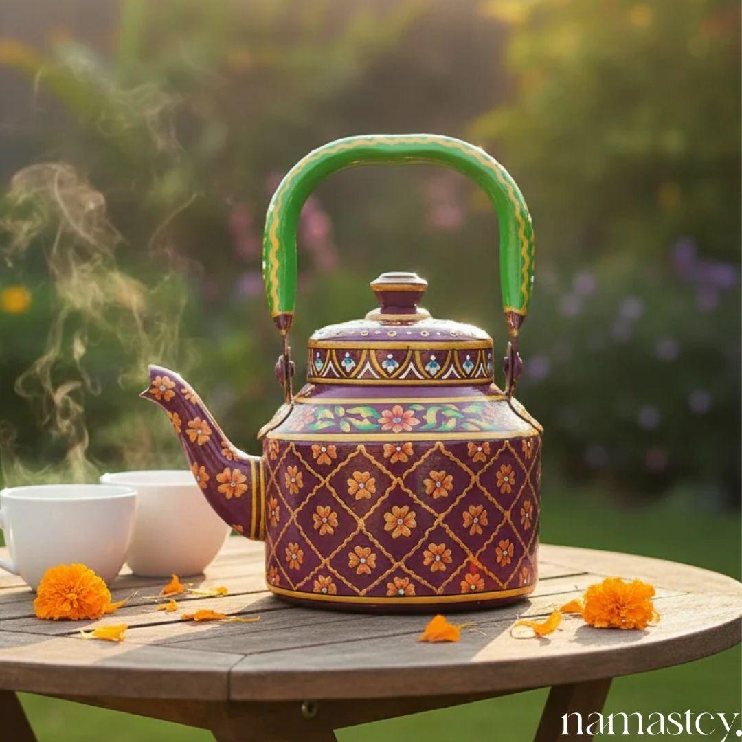 The Gulzar Royale – Handpainted Stainless Steel Tea Kettle (1L)