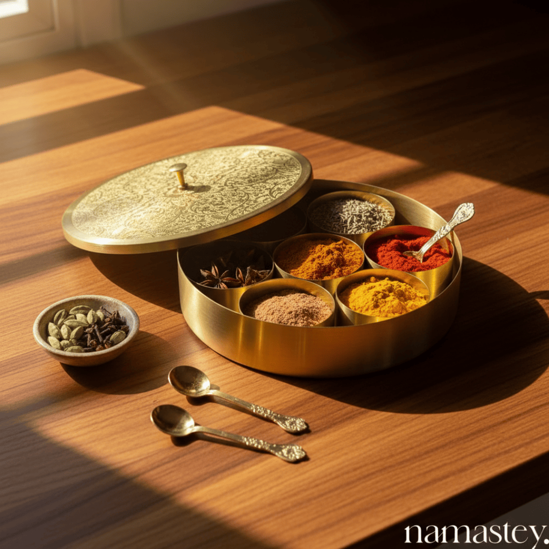 Brass Spice Box | Traditional 7- Container Indian Masala Dani
