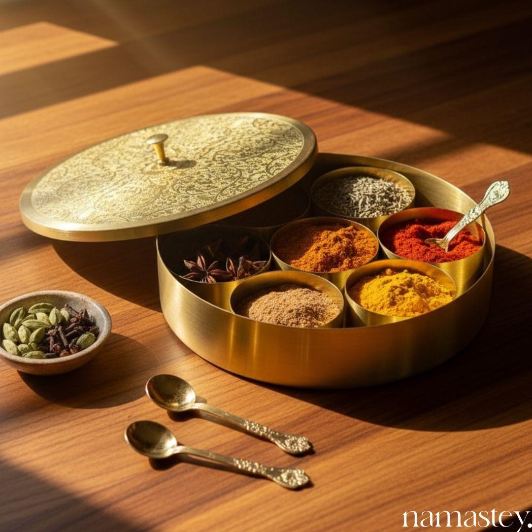 Brass Spice Box | Traditional 7- Container Indian Masala Dani