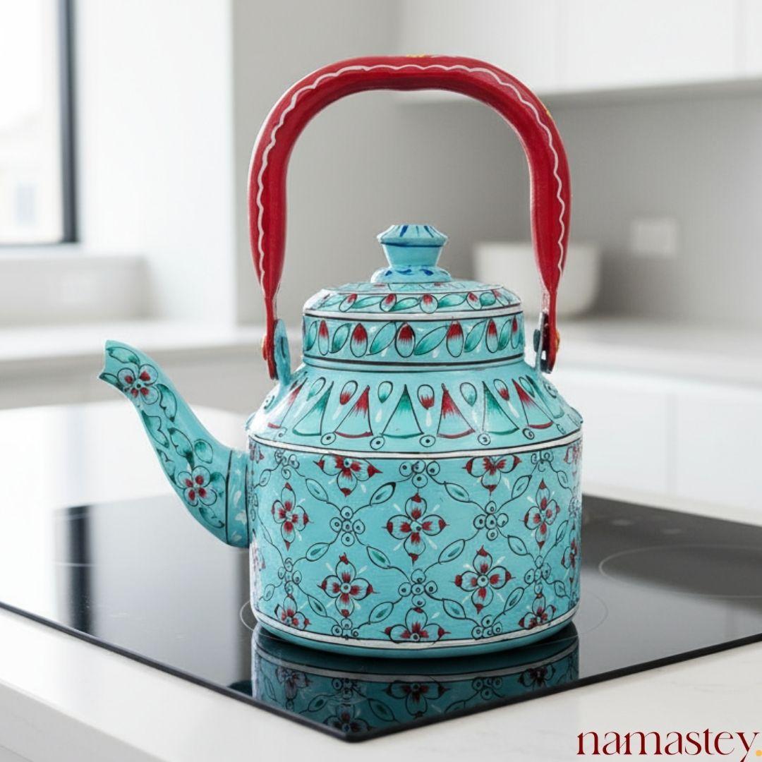 Blue Peony – Handpainted Stainless Steel Tea Kettle (1L)