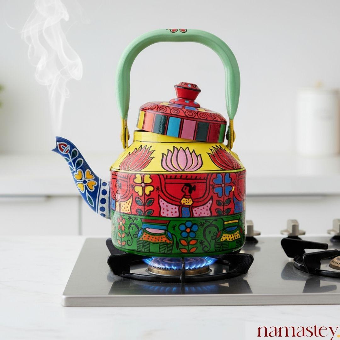 The Bazaar Bloom – Handpainted Stainless Steel Tea Kettle (1L)