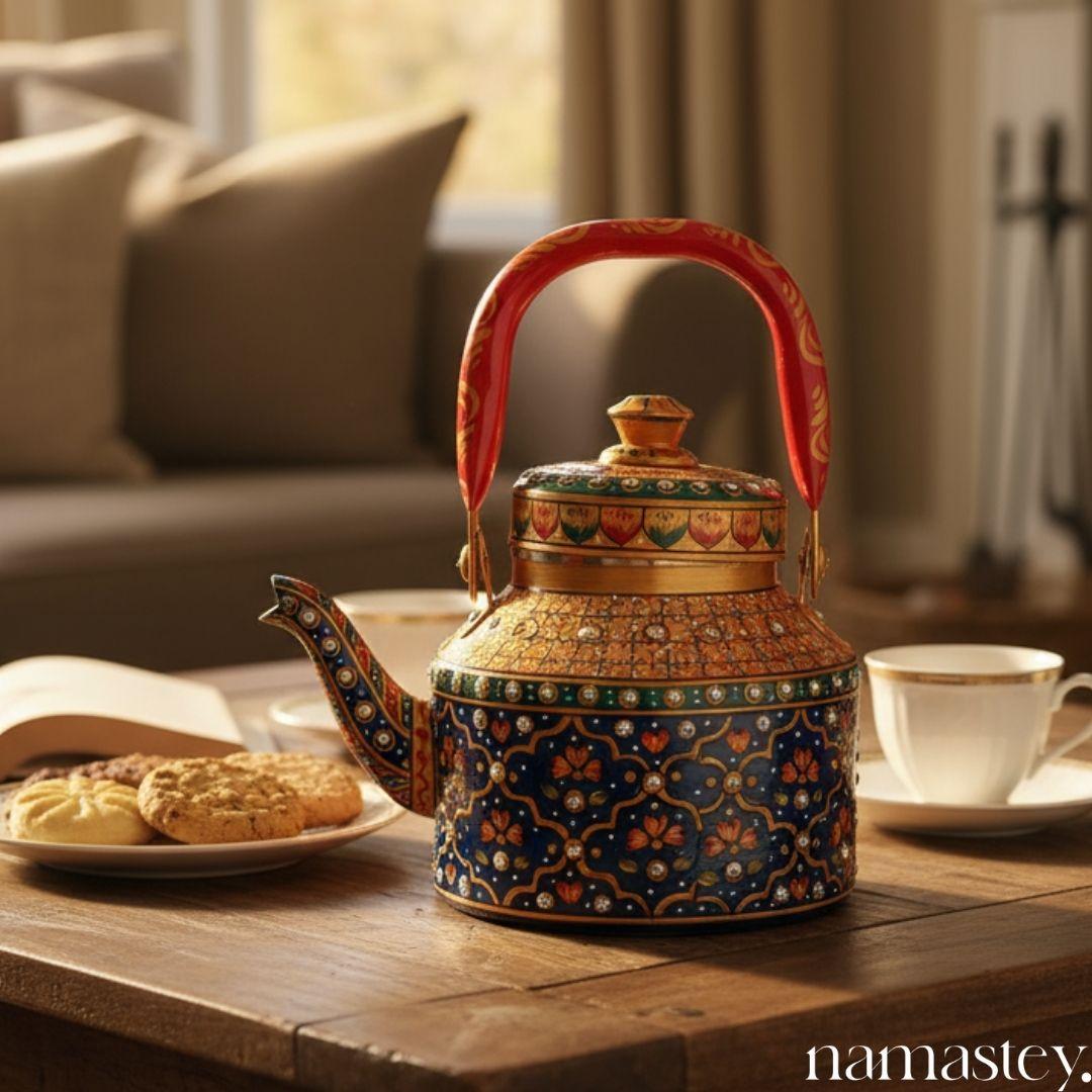 The Rang Mahal – Handpainted Stainless Steel Tea Kettle (1L)