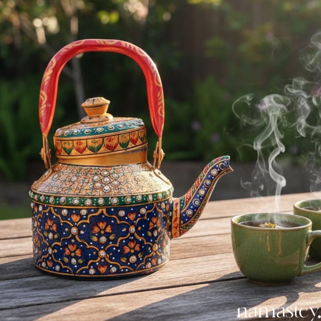 The Rang Mahal – Handpainted Stainless Steel Tea Kettle (1L)