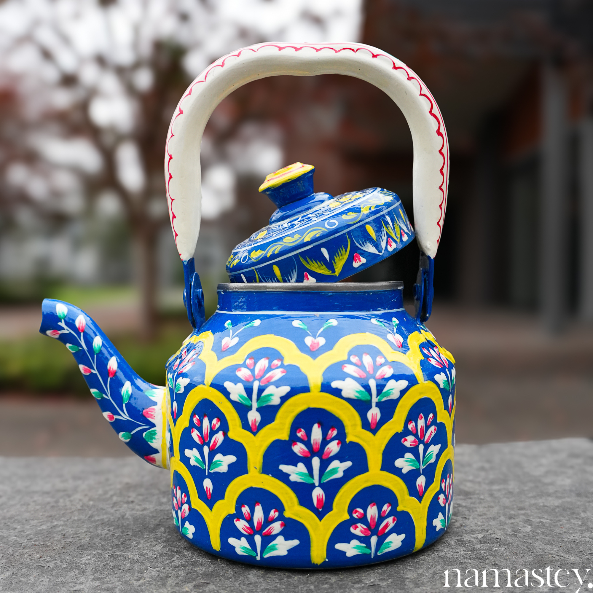 The Indigo Archway – Handpainted Stainless Steel Tea Kettle (1L)