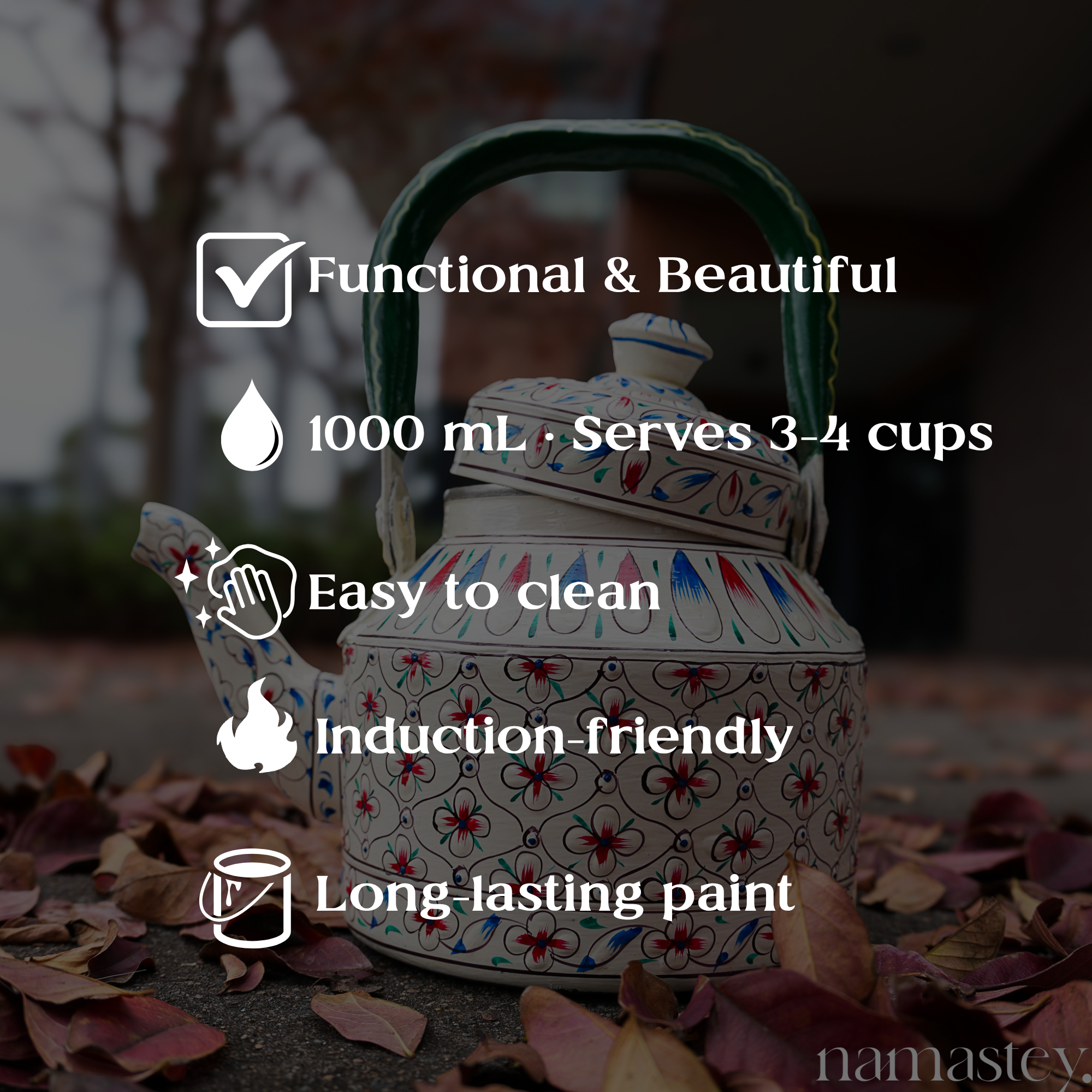 Blush Meadow – Handpainted Stainless Steel Tea Kettle (1L)