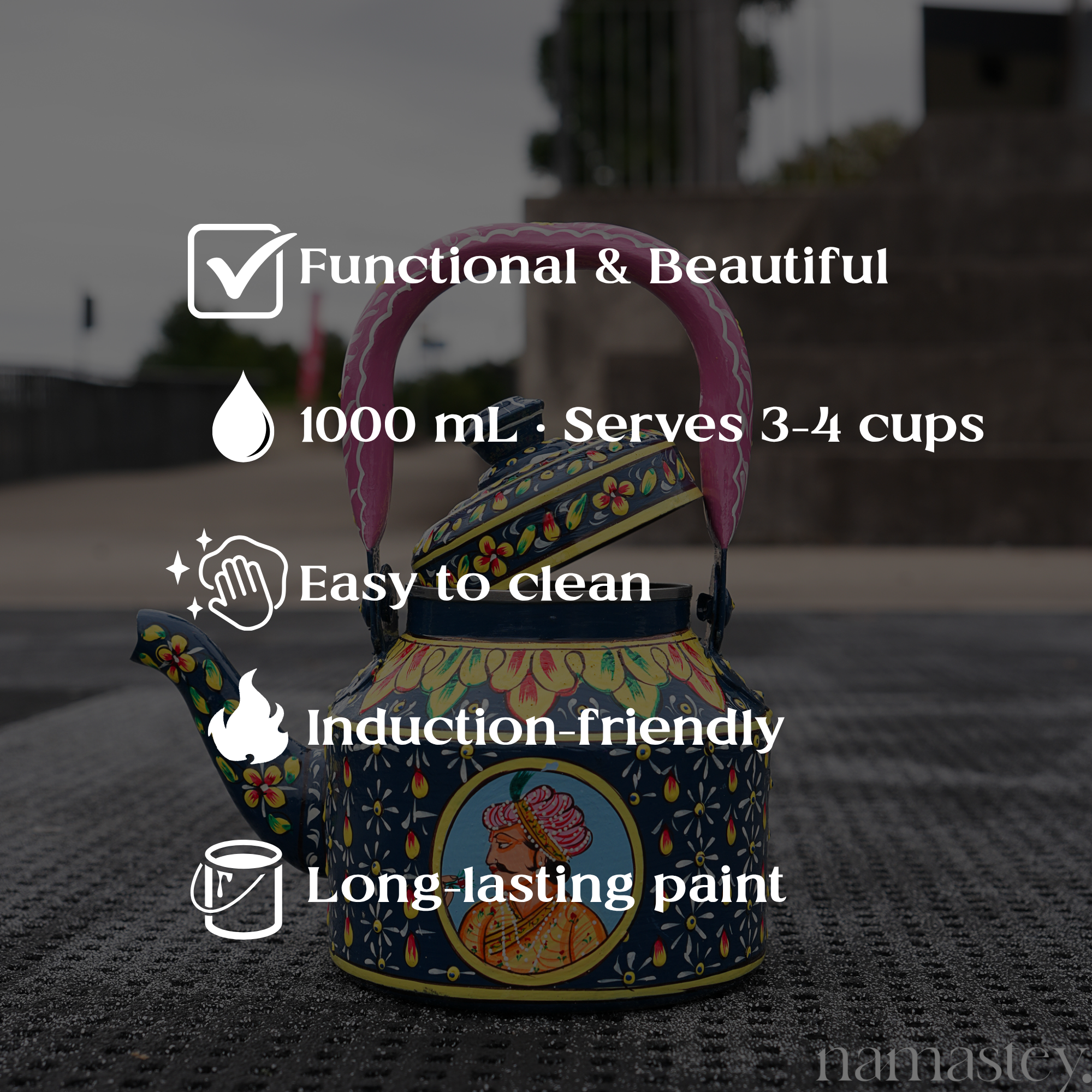 The Royal Bloom – Handpainted Stainless Steel Tea Kettle (1L)