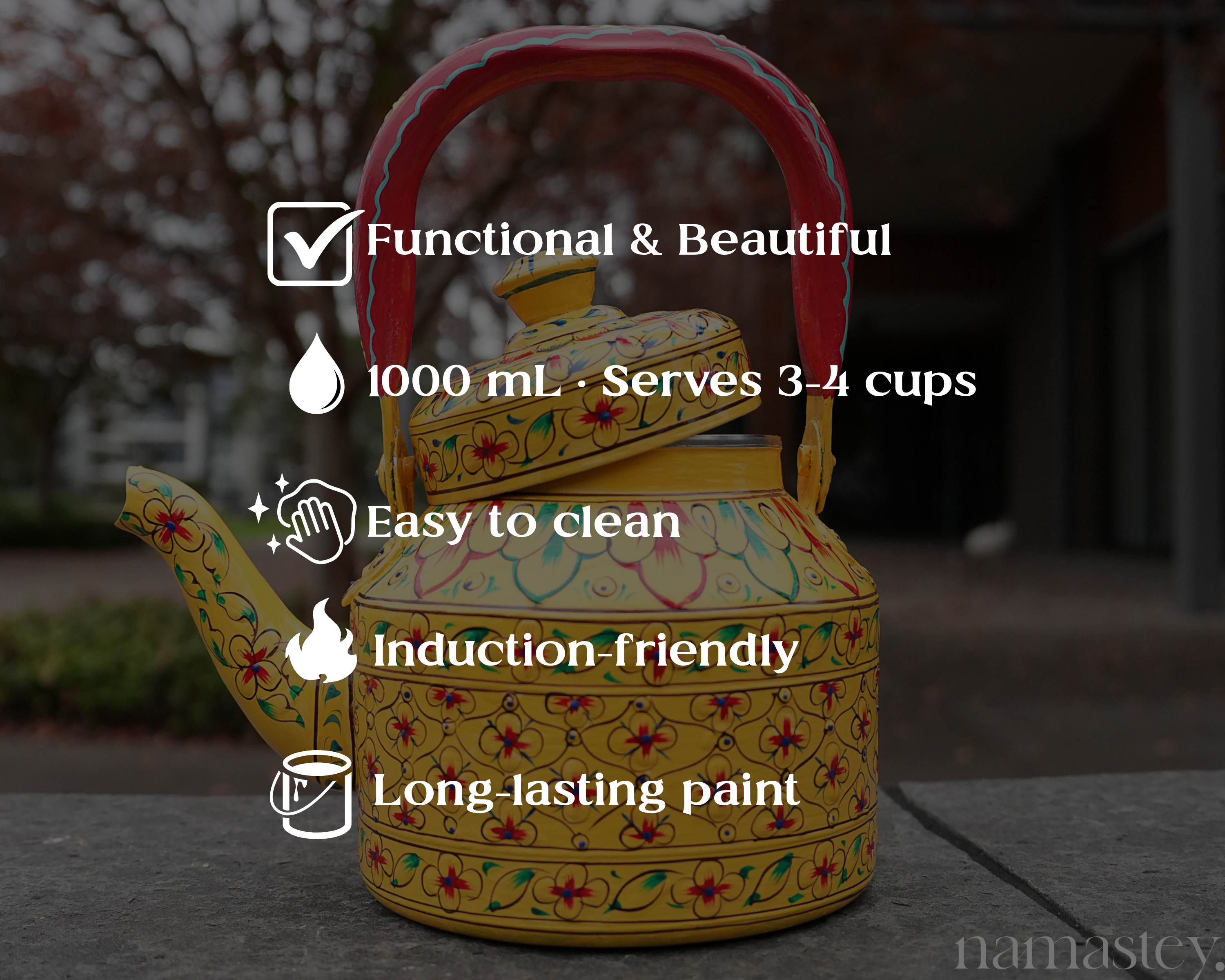 Sunburst Petals – Handpainted Stainless Steel Tea Kettle (1L)