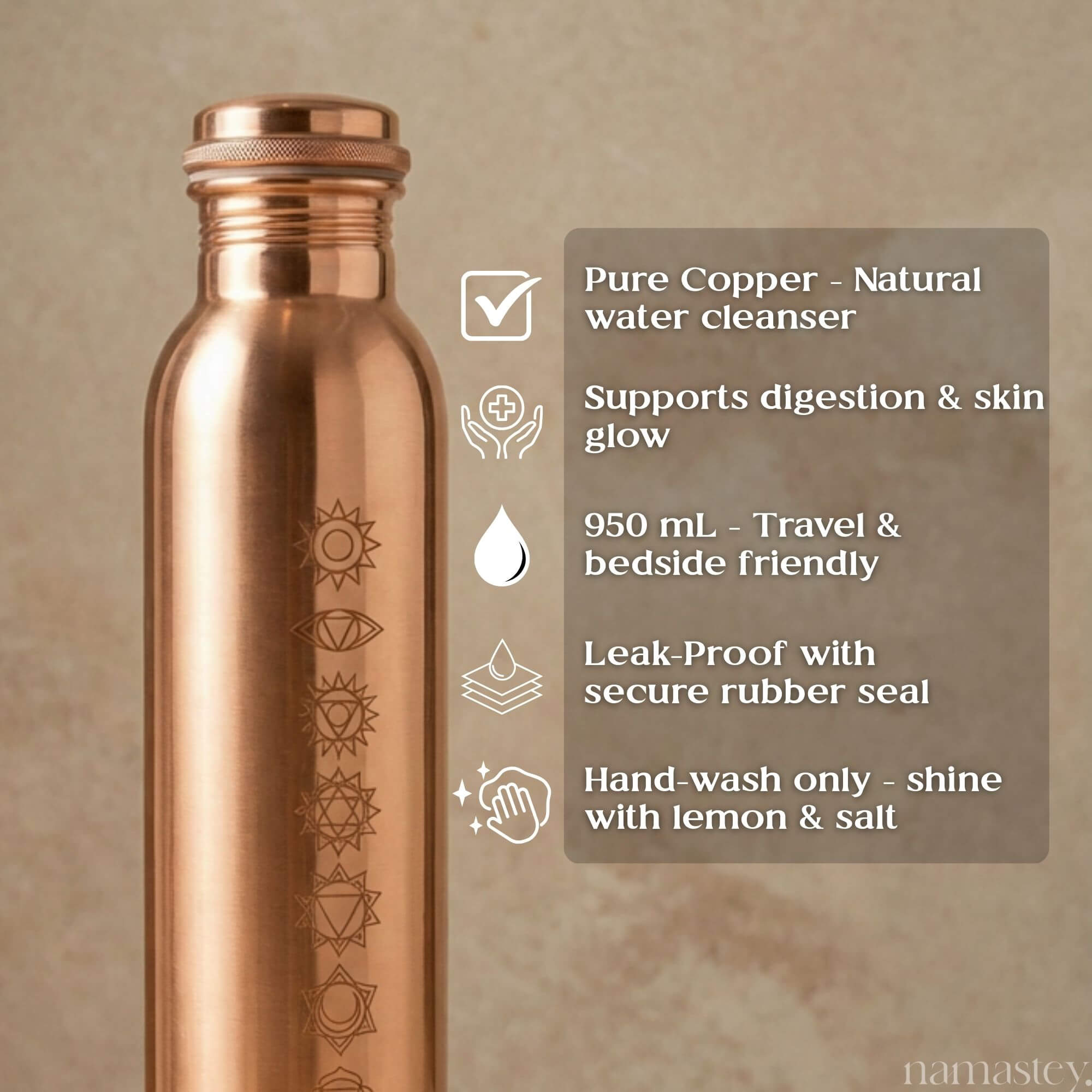 The Chakhra Copper Water Bottle (950ml)