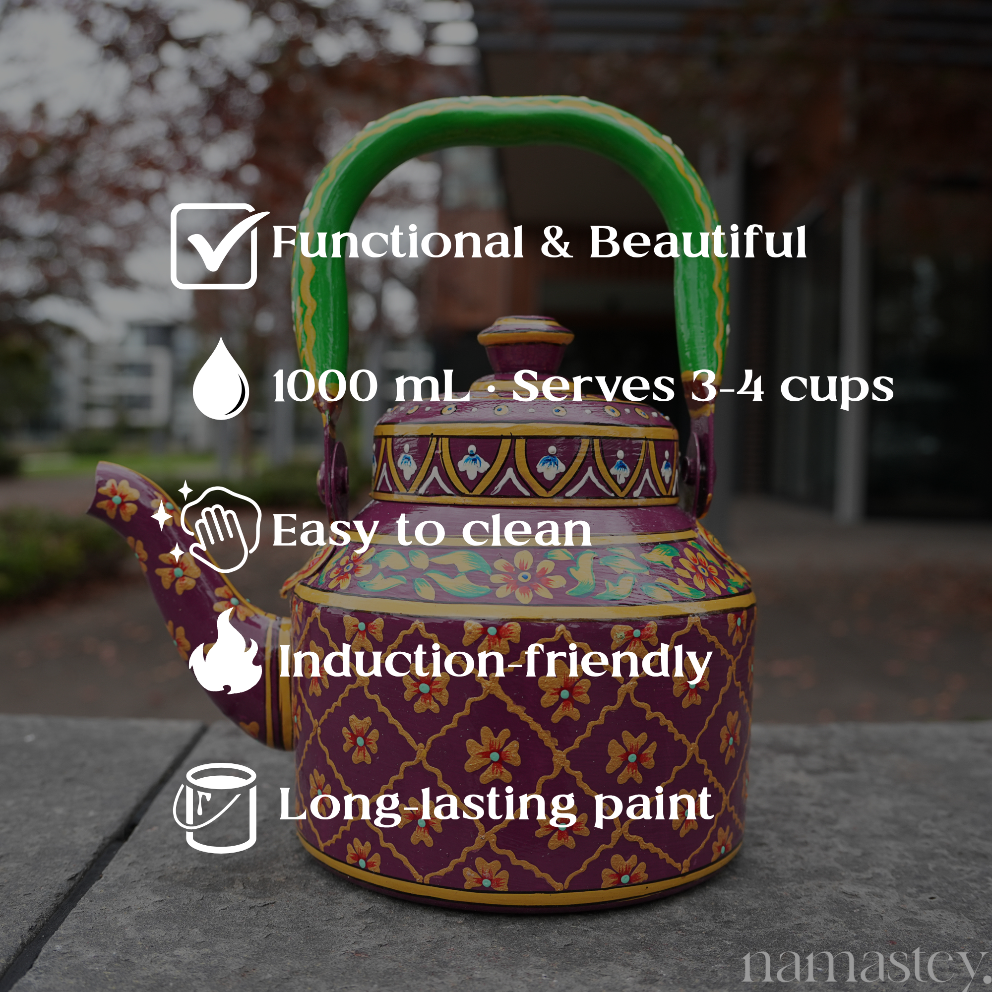 The Gulzar Royale – Handpainted Stainless Steel Tea Kettle (1L)