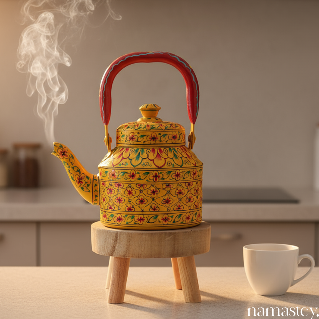 Sunburst Petals – Handpainted Stainless Steel Tea Kettle (1L)