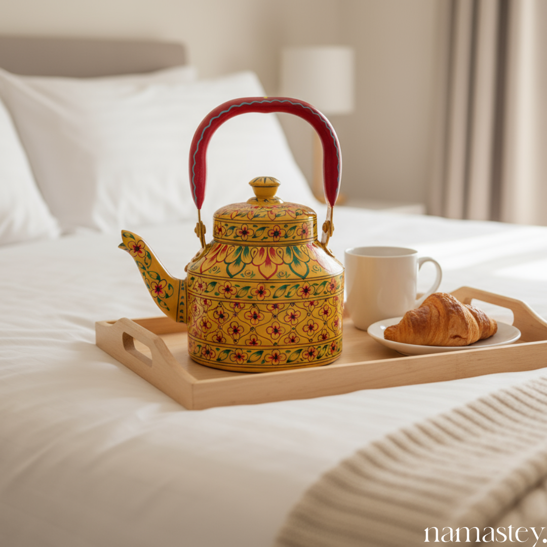 Sunburst Petals – Handpainted Stainless Steel Tea Kettle (1L)