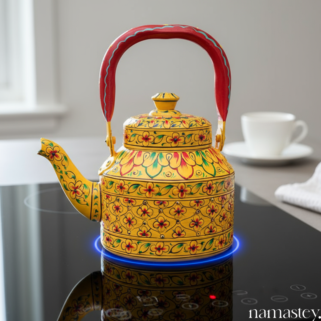 Sunburst Petals – Handpainted Stainless Steel Tea Kettle (1L)