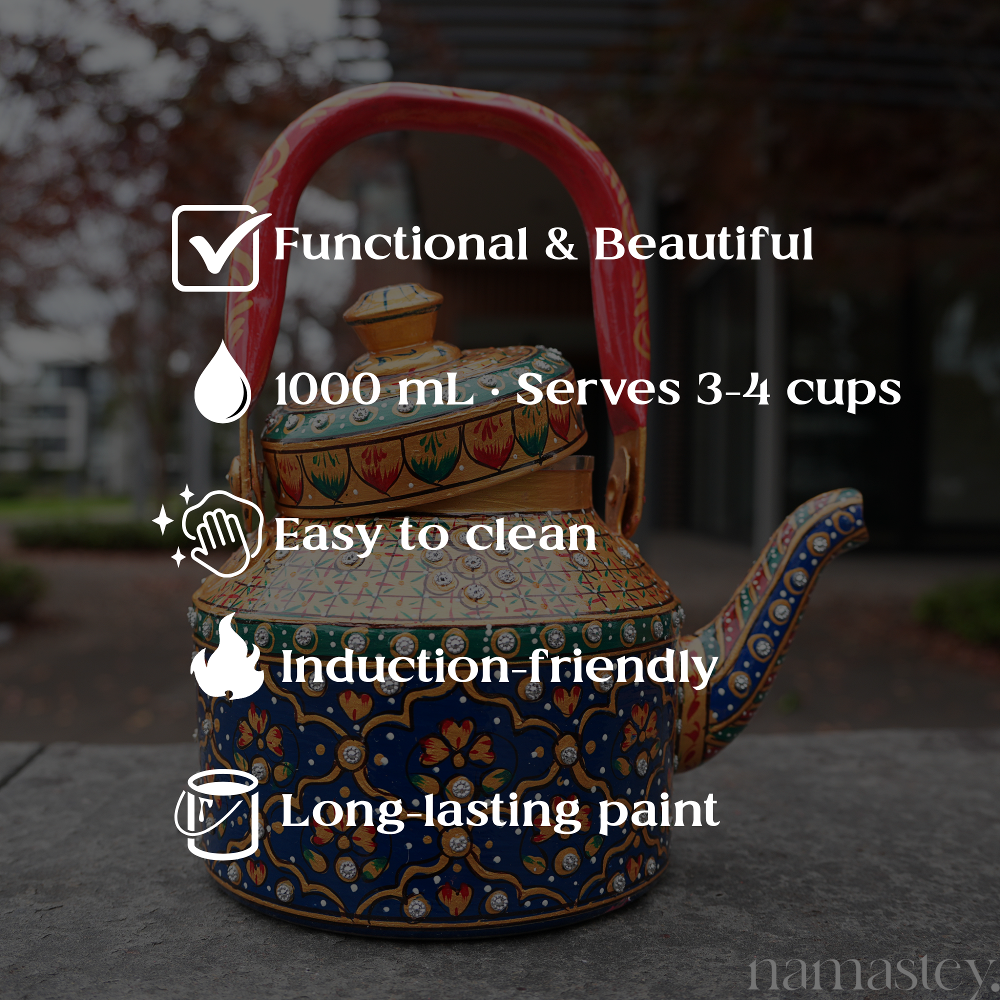 The Rang Mahal – Handpainted Stainless Steel Tea Kettle (1L)