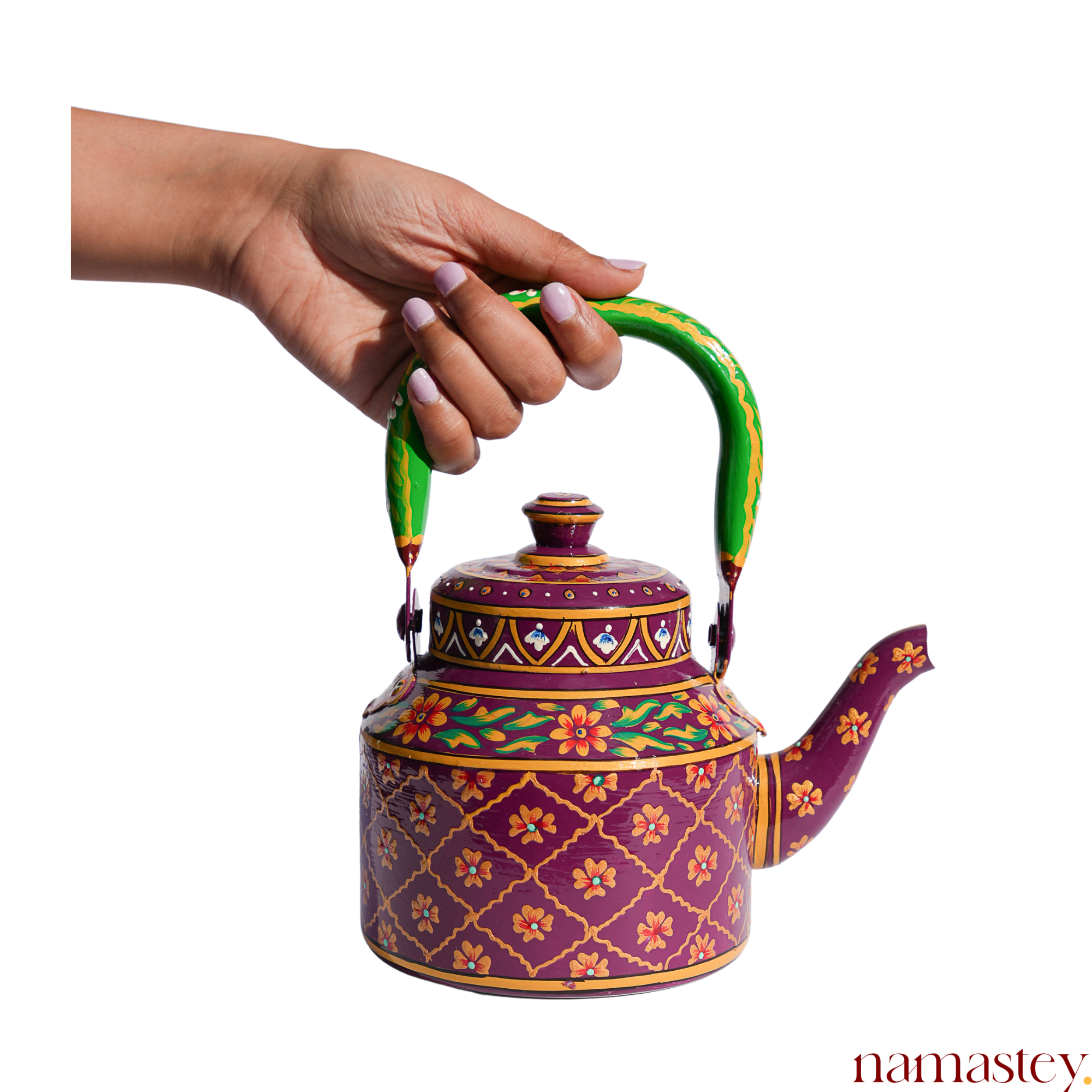 The Gulzar Royale – Handpainted Stainless Steel Tea Kettle (1L)