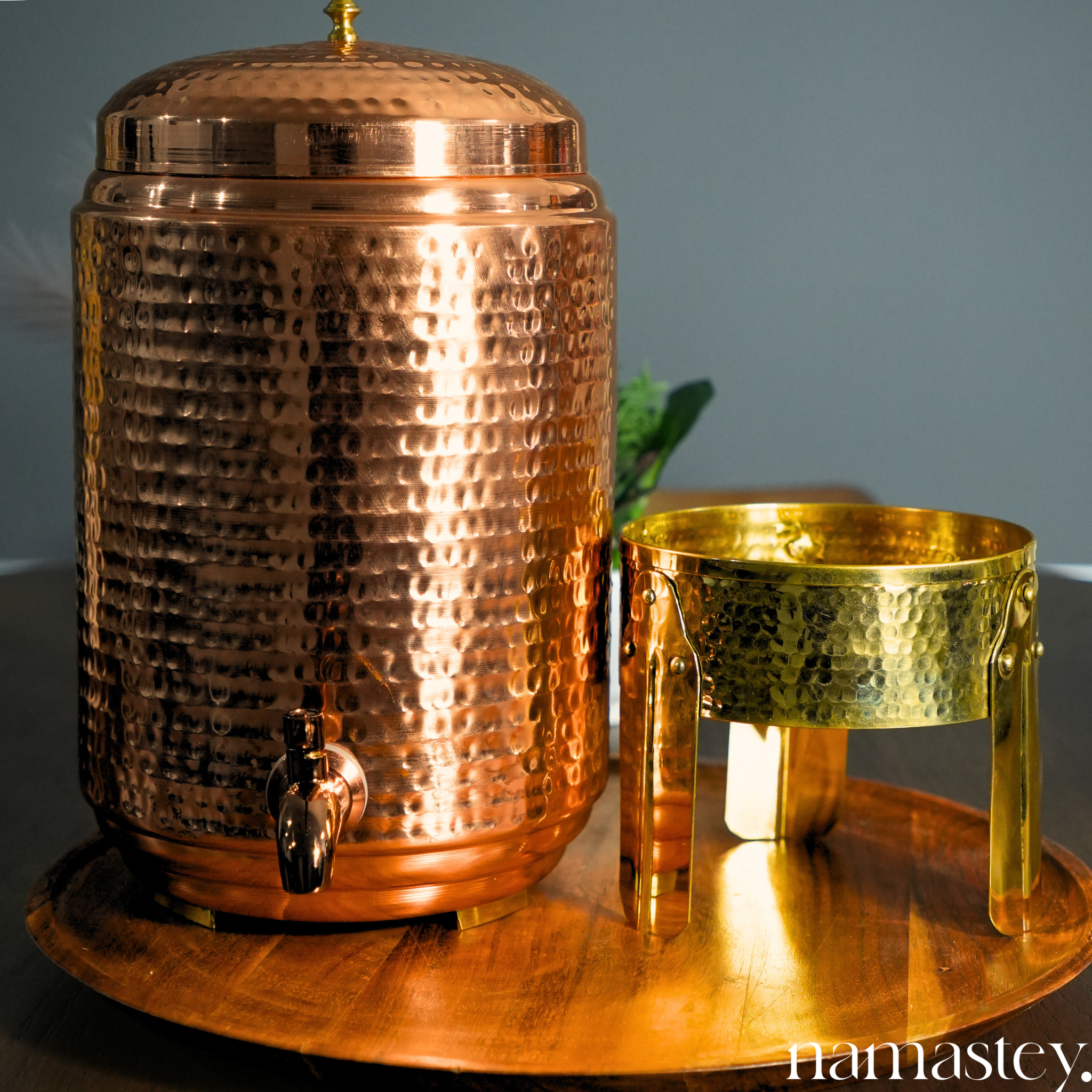 Hammered Copper Water Dispenser with Brass Stand - 8L