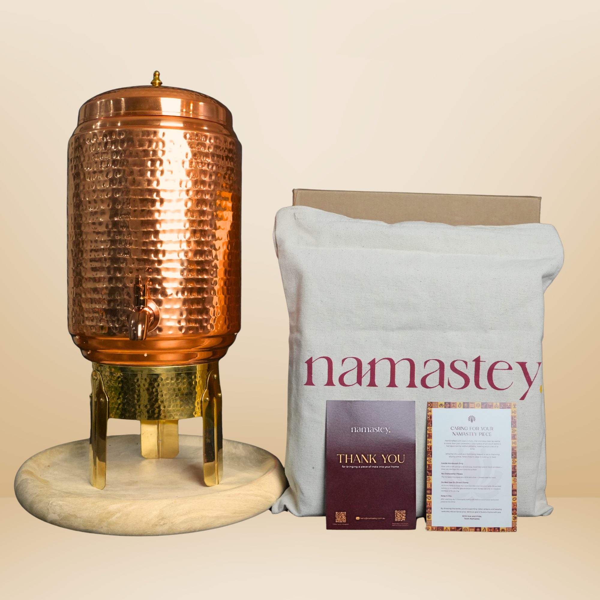 Hammered Copper Water Dispenser with Brass Stand - 8L