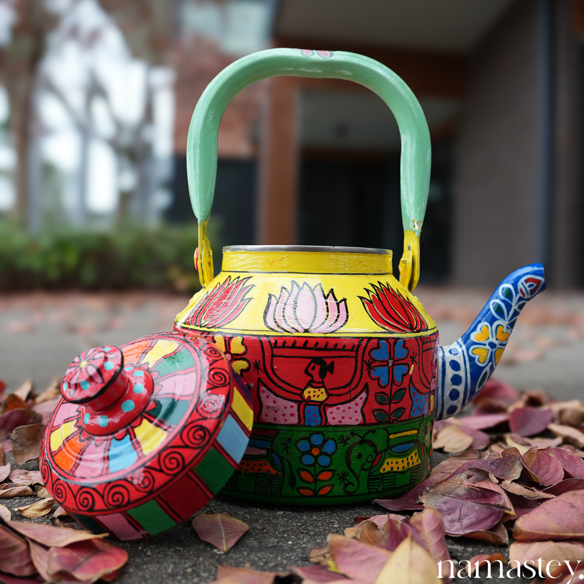 The Bazaar Bloom – Handpainted Stainless Steel Tea Kettle (1L)