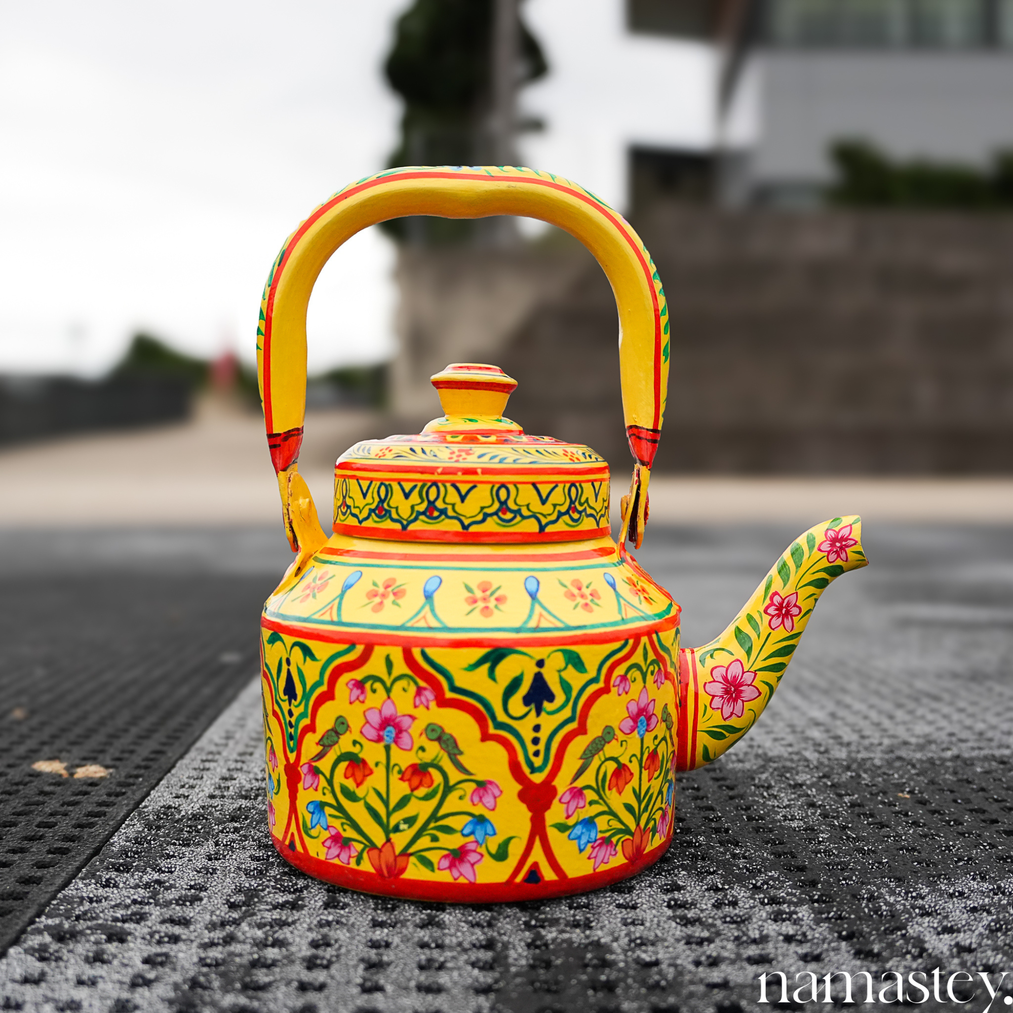Basant Garden – Handpainted Stainless Steel Tea Kettle (1L)