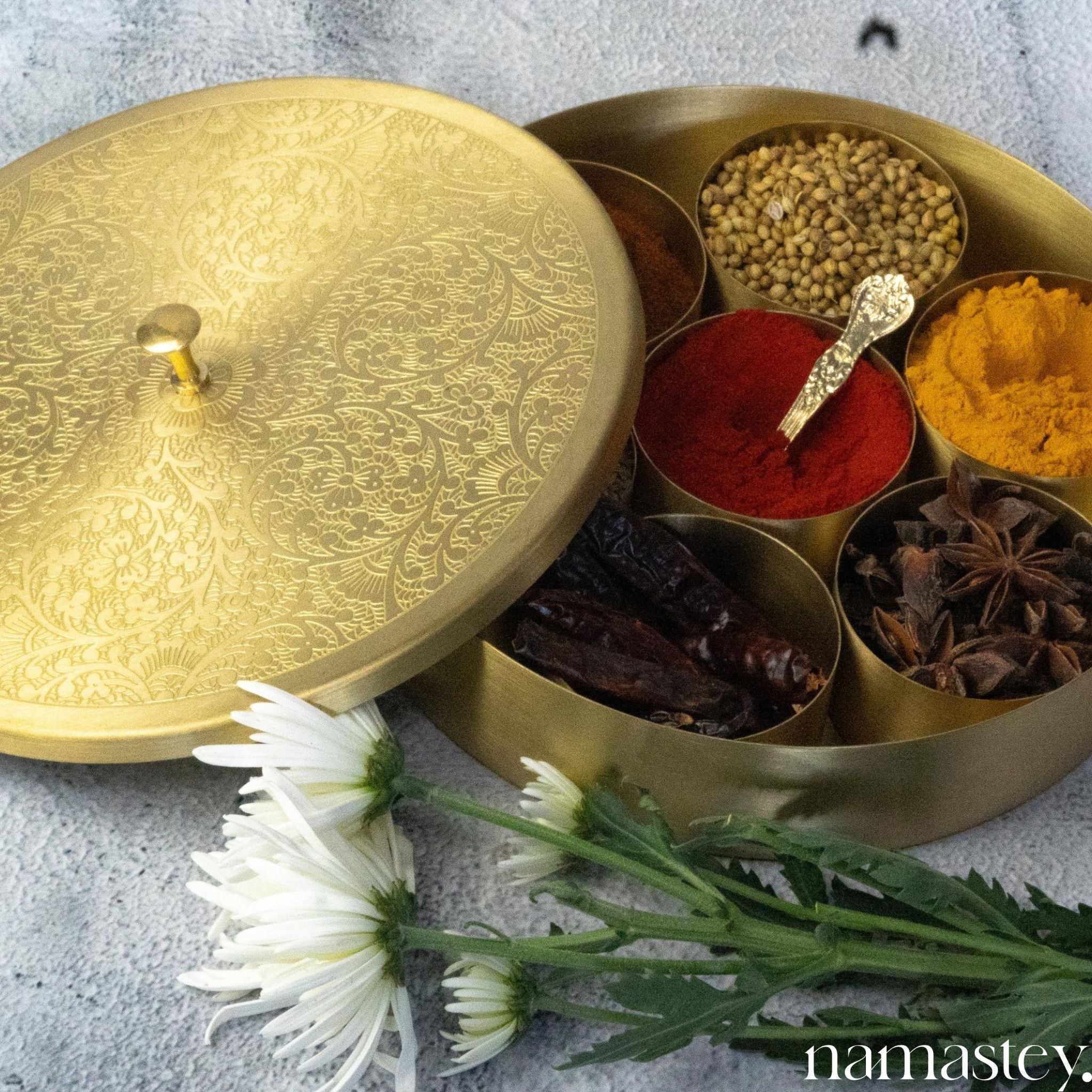 Brass Spice Box | Traditional 7- Container Indian Masala Dani