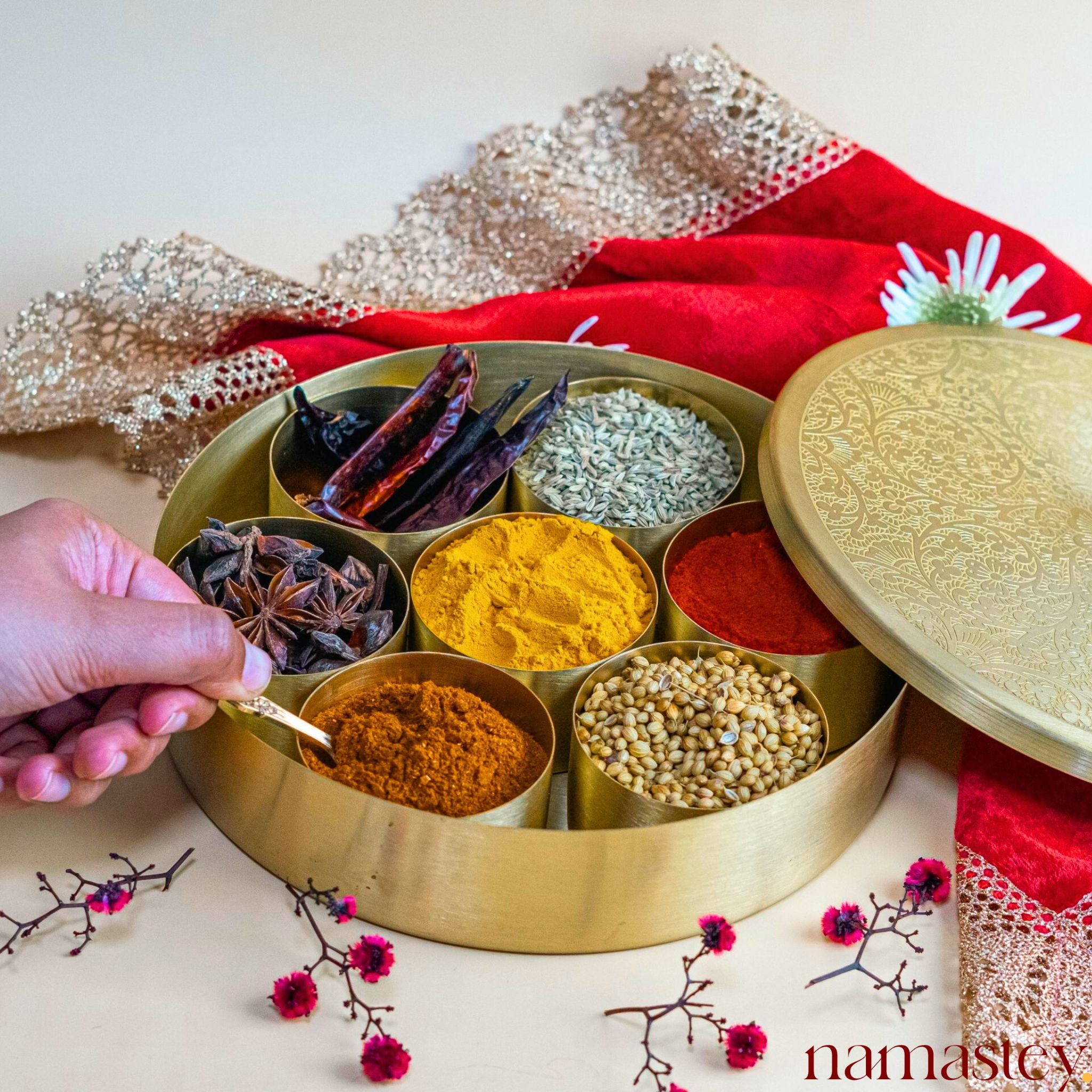 Brass Spice Box | Traditional 7- Container Indian Masala Dani