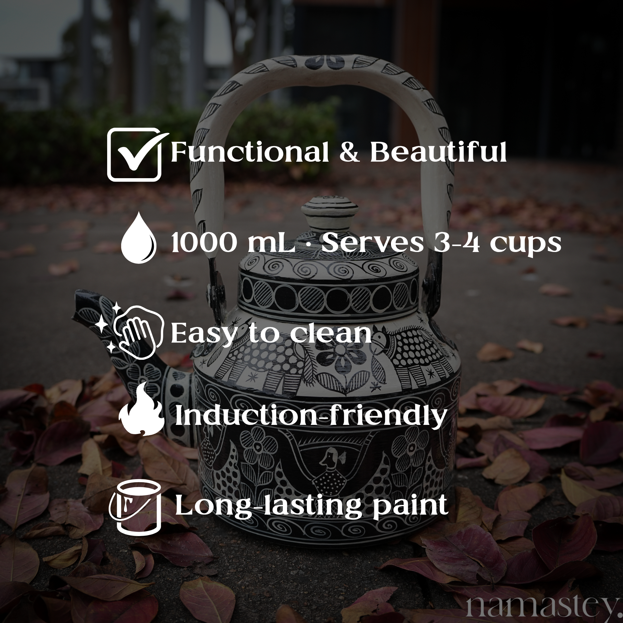 The Monochrome Folk – Handpainted Stainless Steel Tea Kettle (1L)