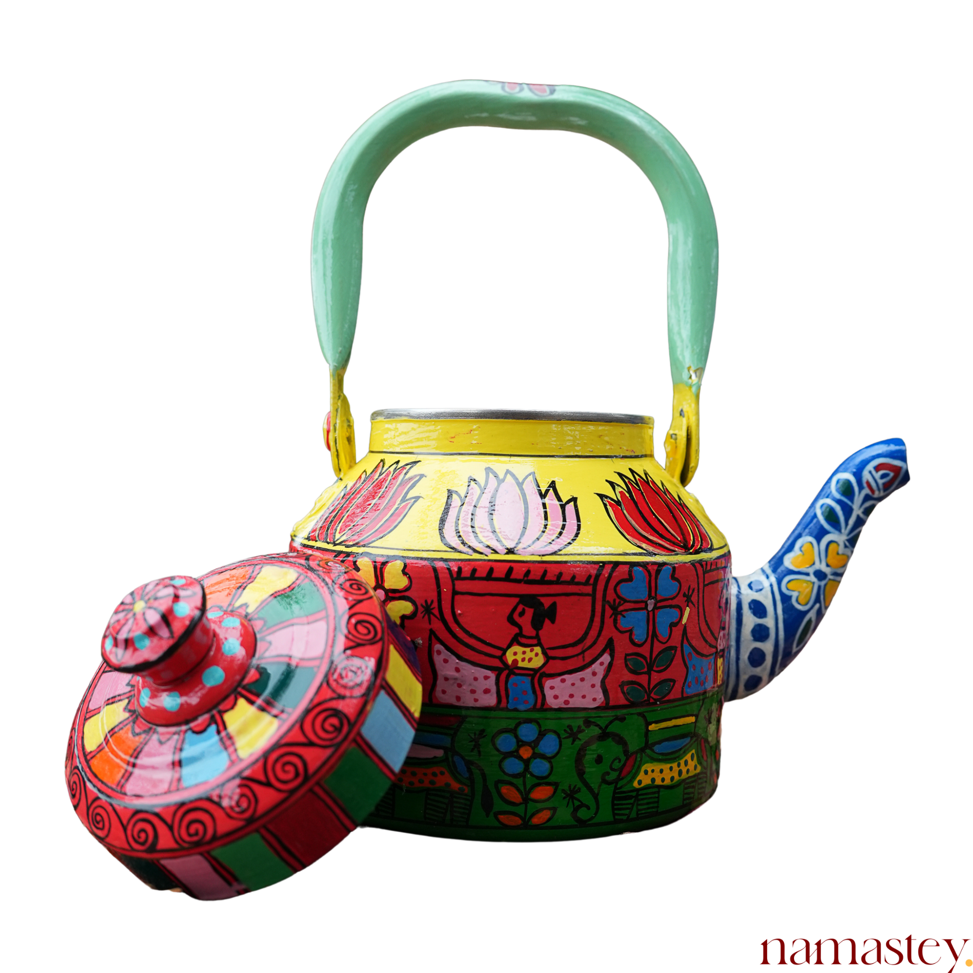 The Bazaar Bloom – Handpainted Stainless Steel Tea Kettle (1L)