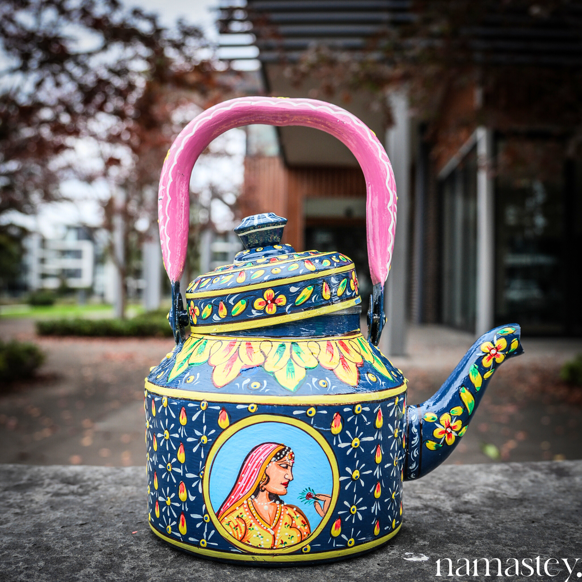 The Royal Bloom – Handpainted Stainless Steel Tea Kettle (1L)
