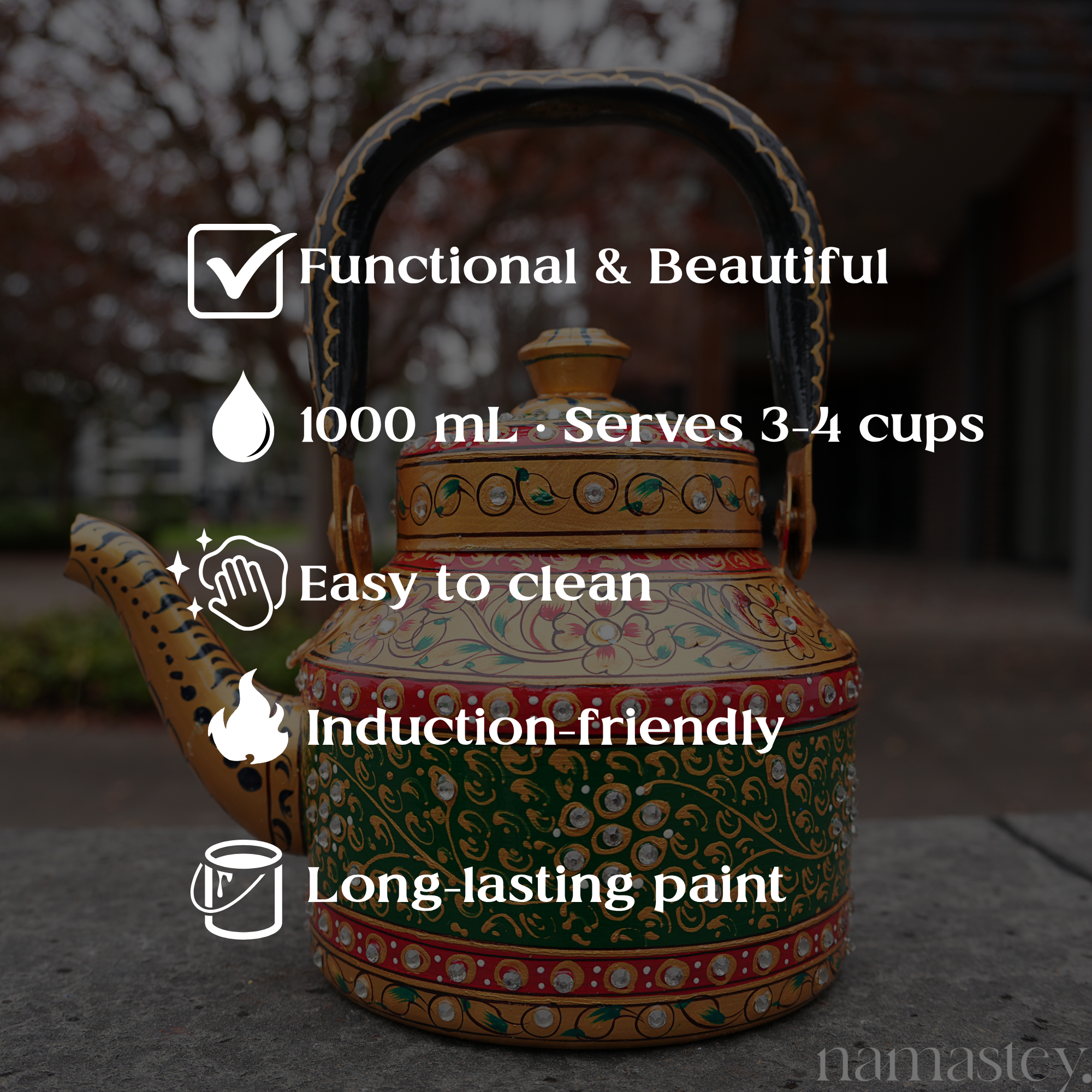 The Royal Courtyard – Handpainted Stainless Steel Tea Kettle (1L)