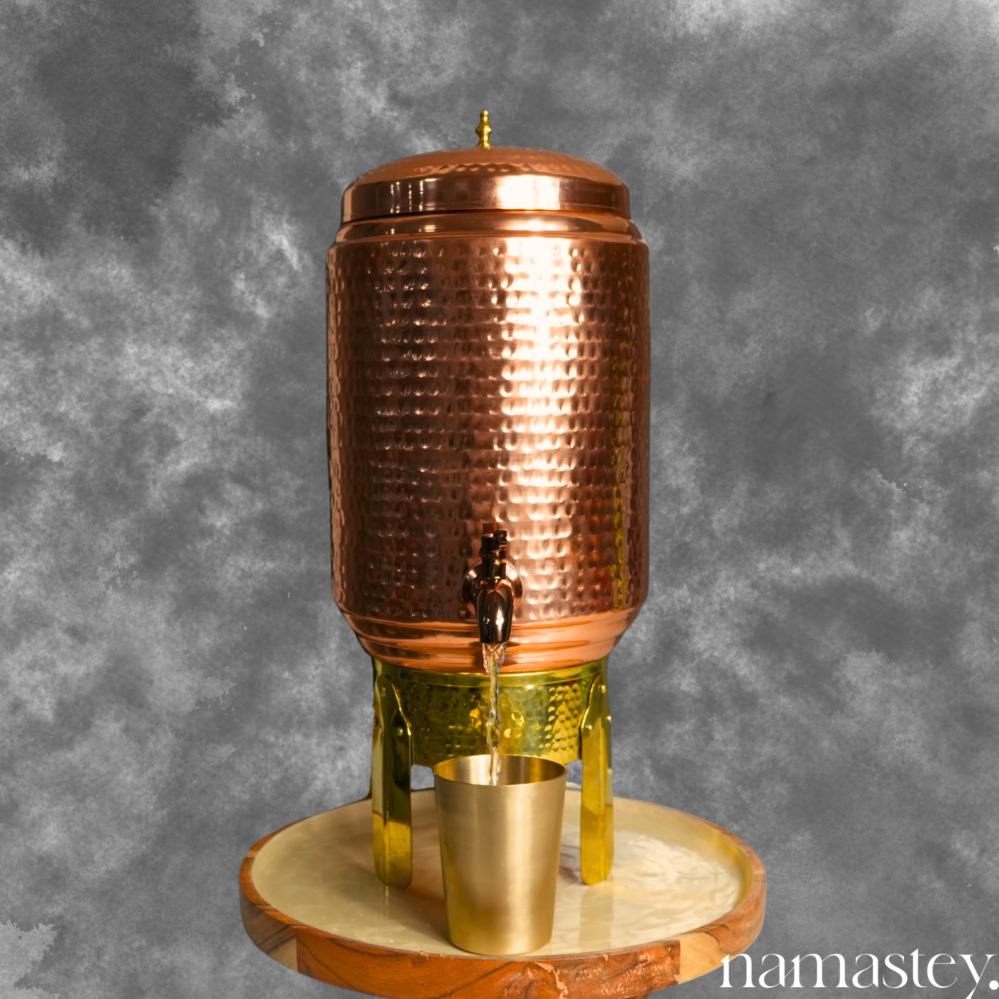 Hammered Copper Water Dispenser with Brass Stand - 8L