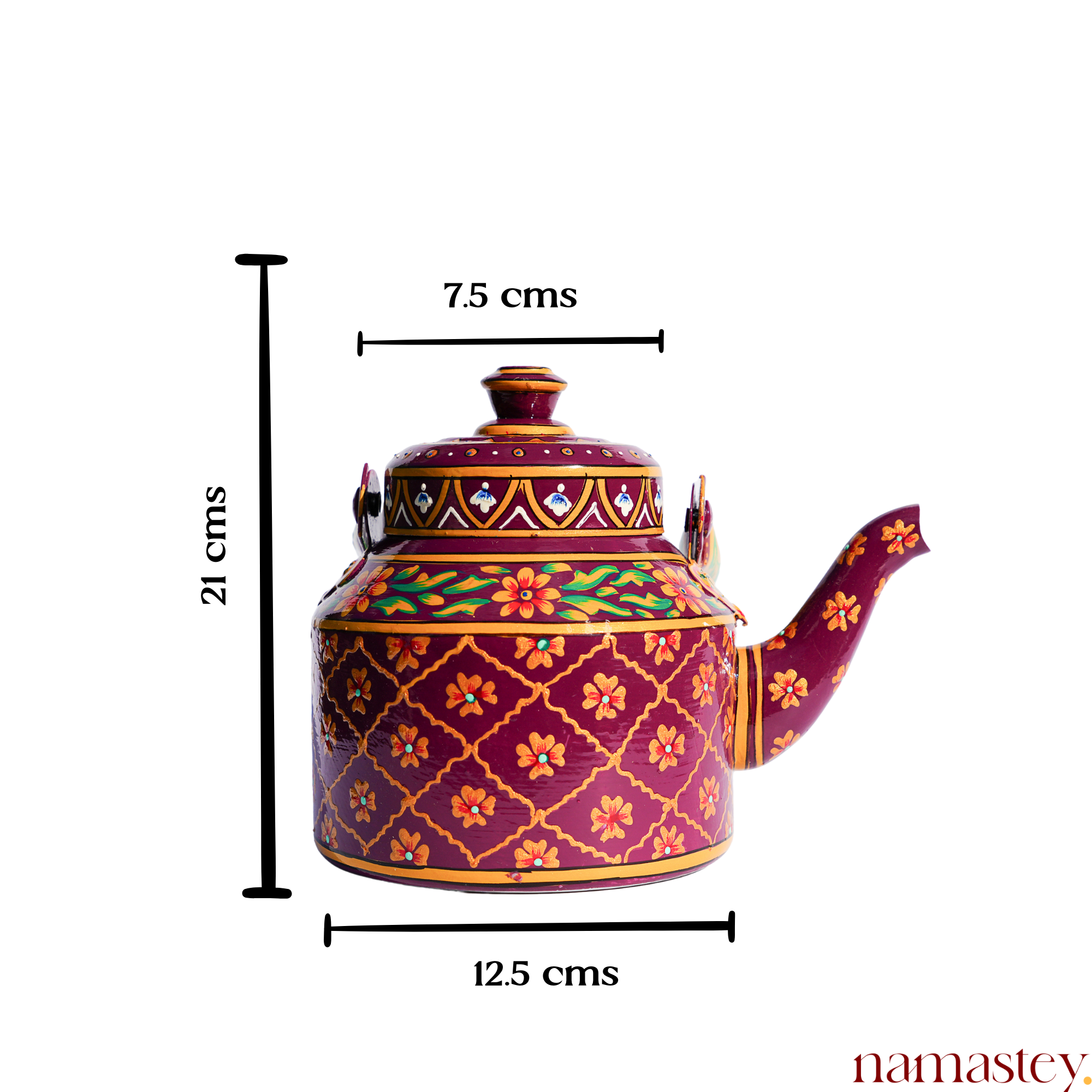 The Gulzar Royale – Handpainted Stainless Steel Tea Kettle (1L)
