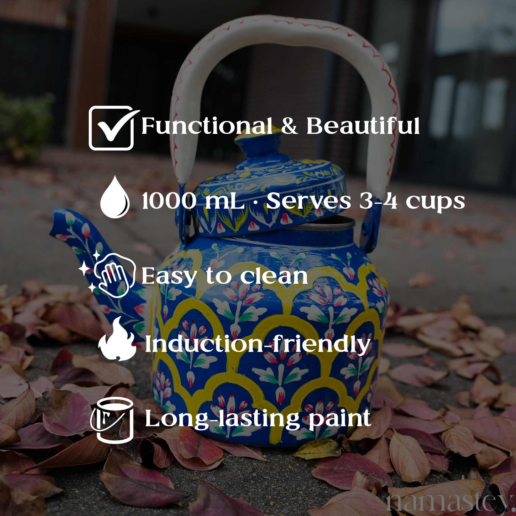 The Indigo Archway – Handpainted Stainless Steel Tea Kettle (1L)