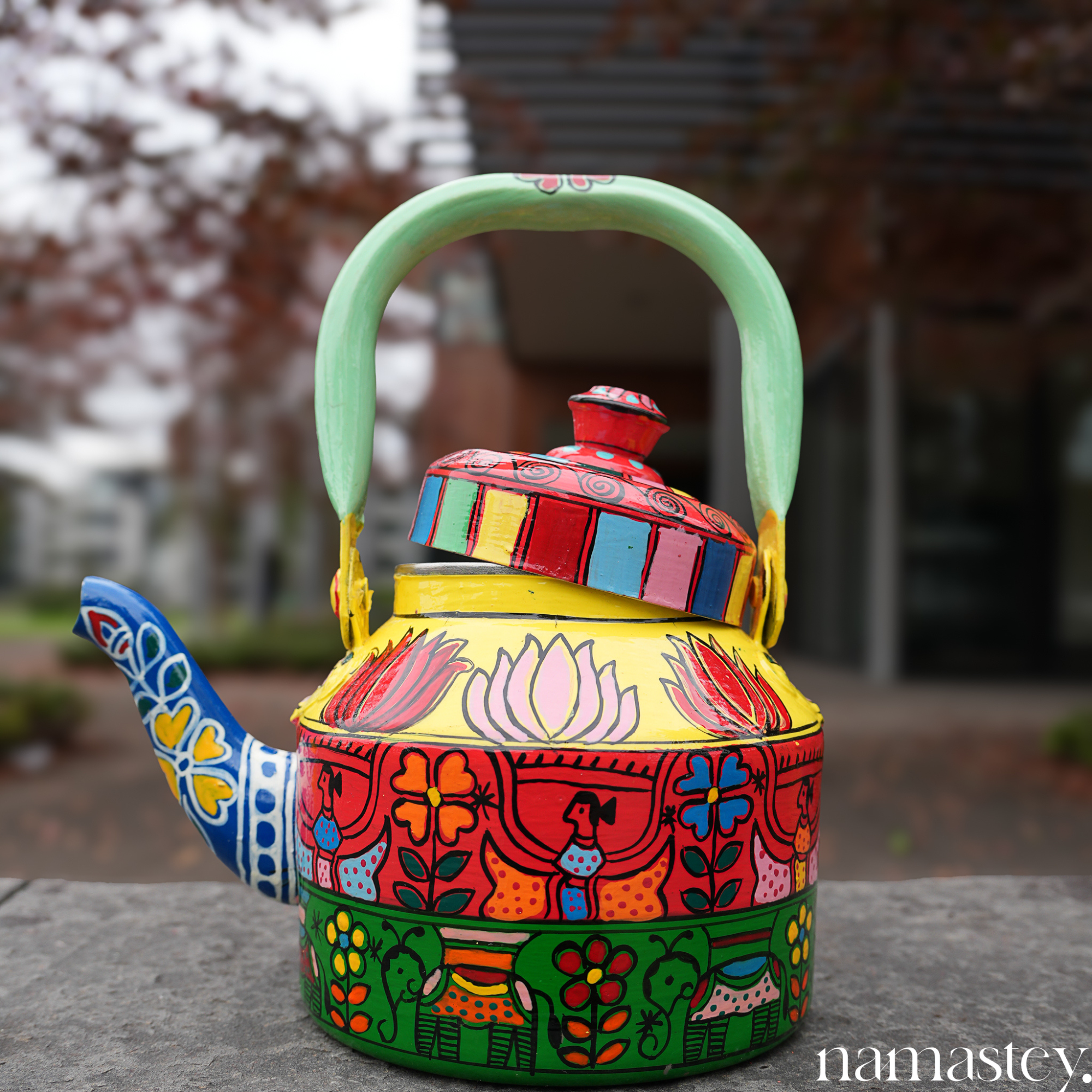 The Bazaar Bloom – Handpainted Stainless Steel Tea Kettle (1L)
