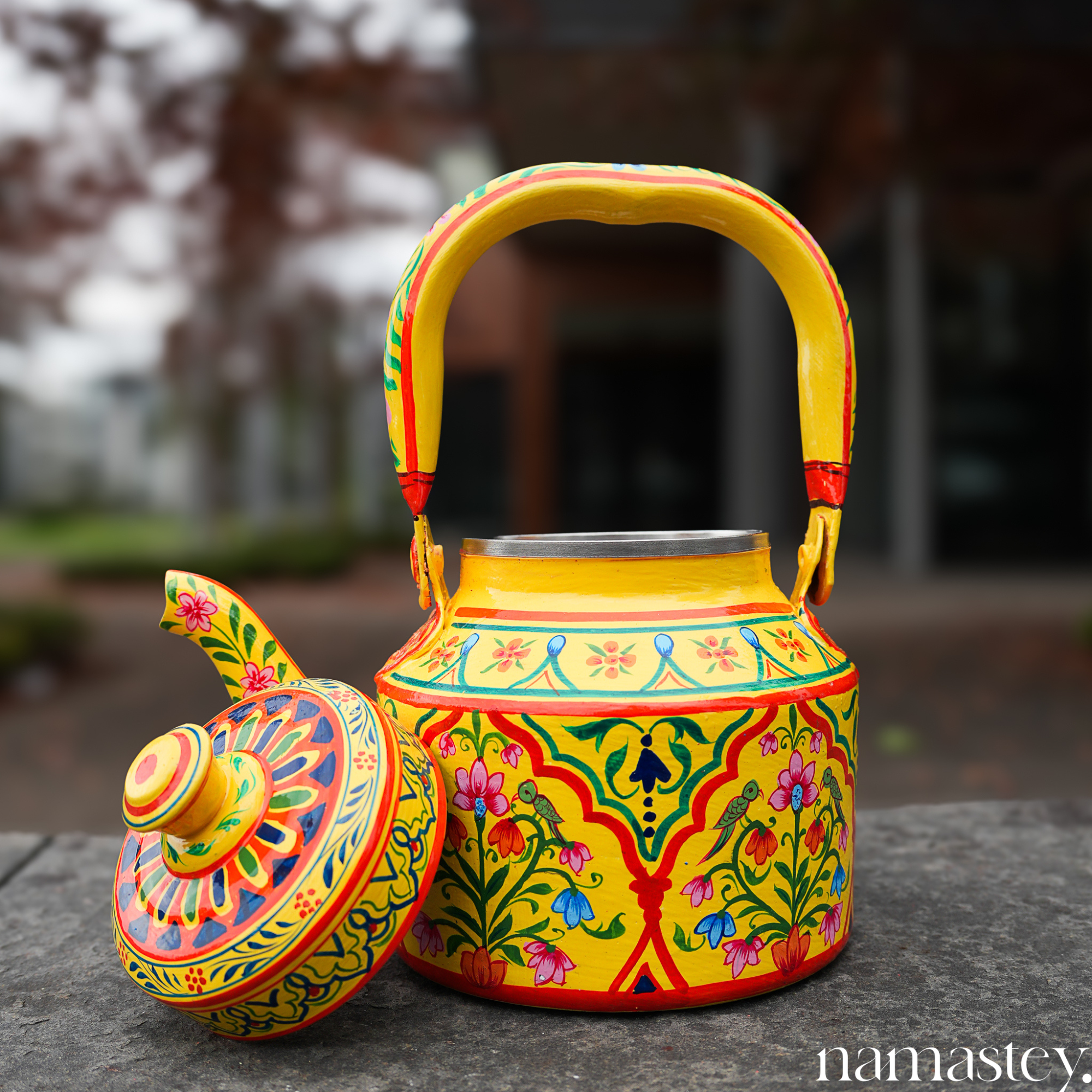 Basant Garden – Handpainted Stainless Steel Tea Kettle (1L)
