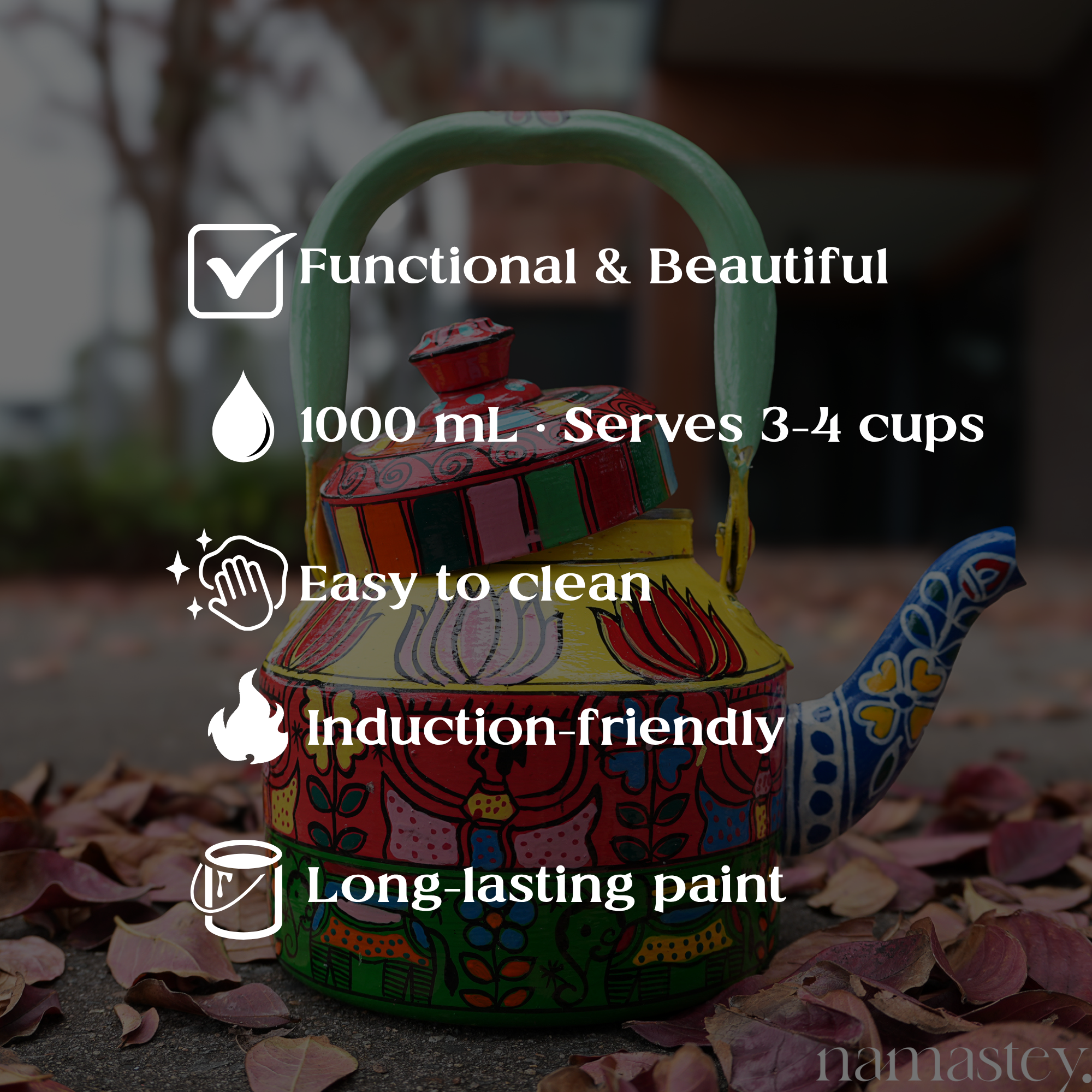 The Bazaar Bloom – Handpainted Stainless Steel Tea Kettle (1L)