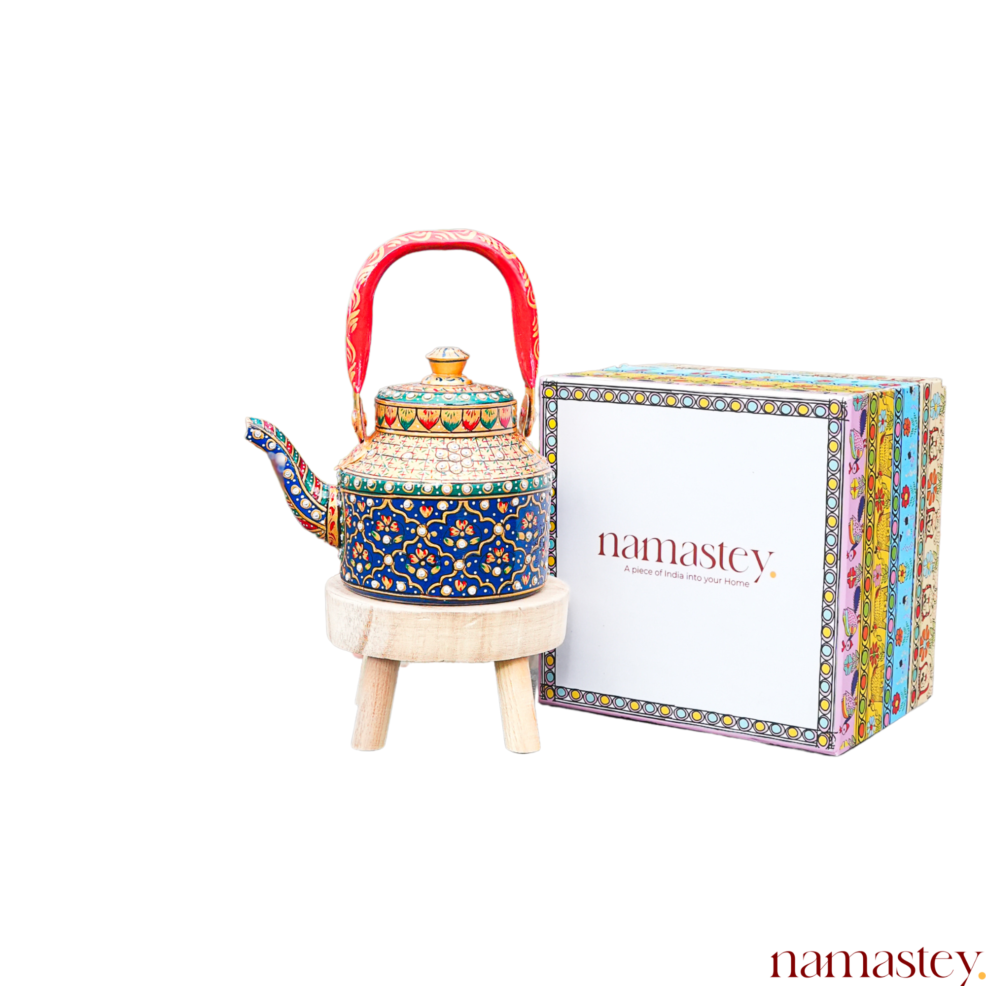 The Rang Mahal – Handpainted Stainless Steel Tea Kettle (1L)