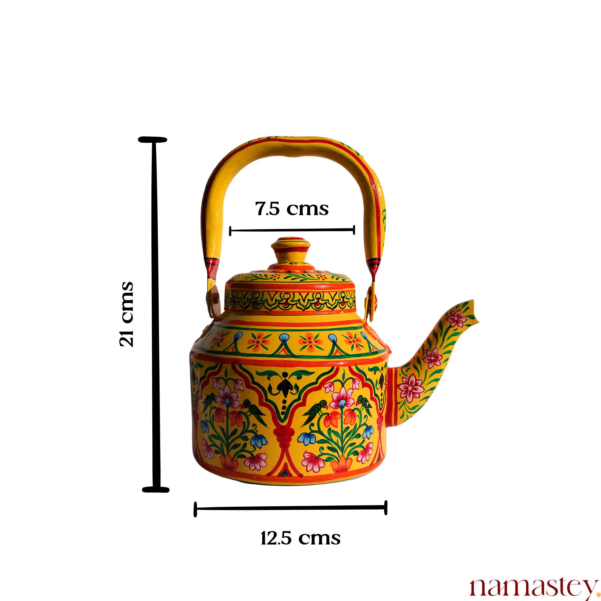 Basant Garden – Handpainted Stainless Steel Tea Kettle (1L)