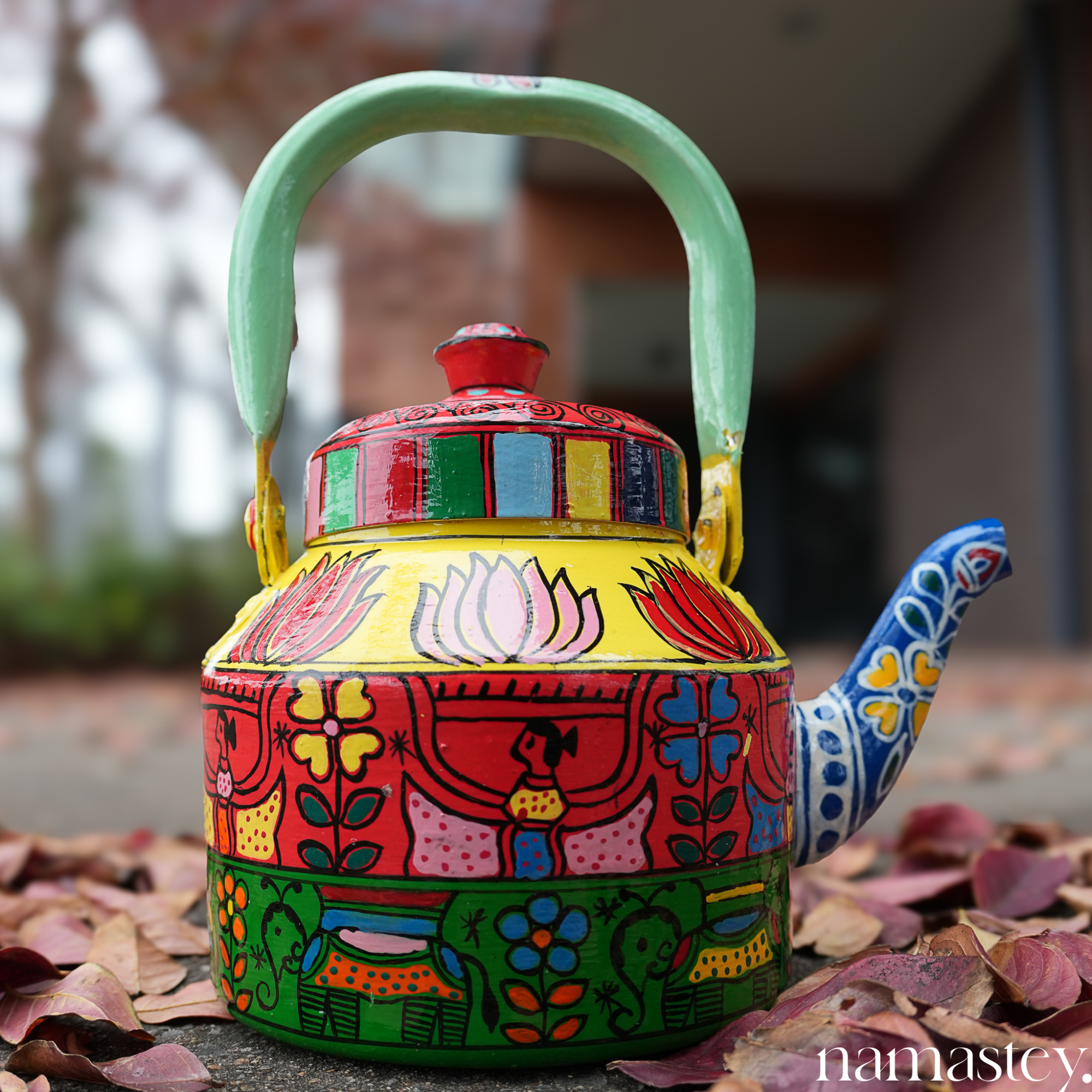 The Bazaar Bloom – Handpainted Stainless Steel Tea Kettle (1L)