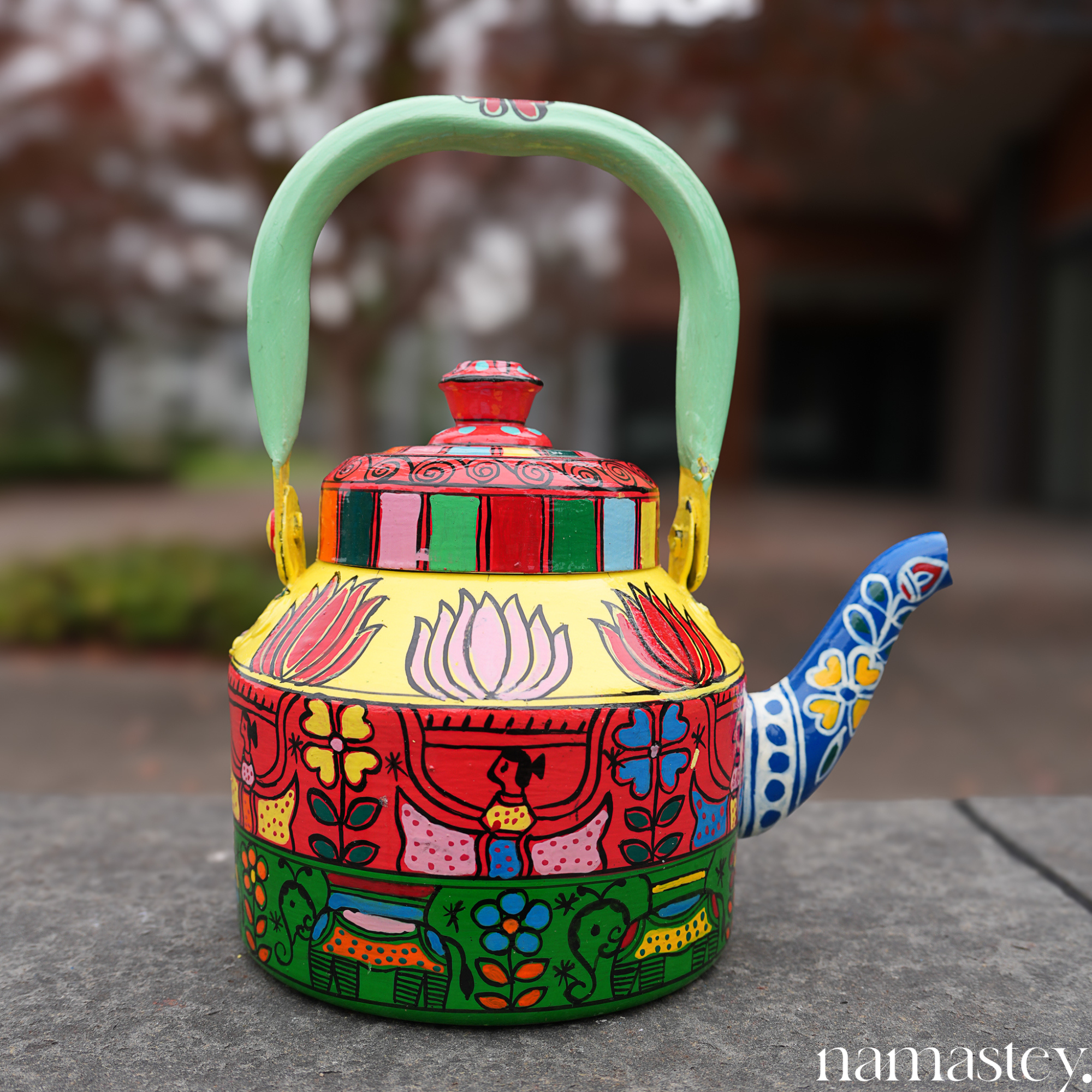 The Bazaar Bloom – Handpainted Stainless Steel Tea Kettle (1L)