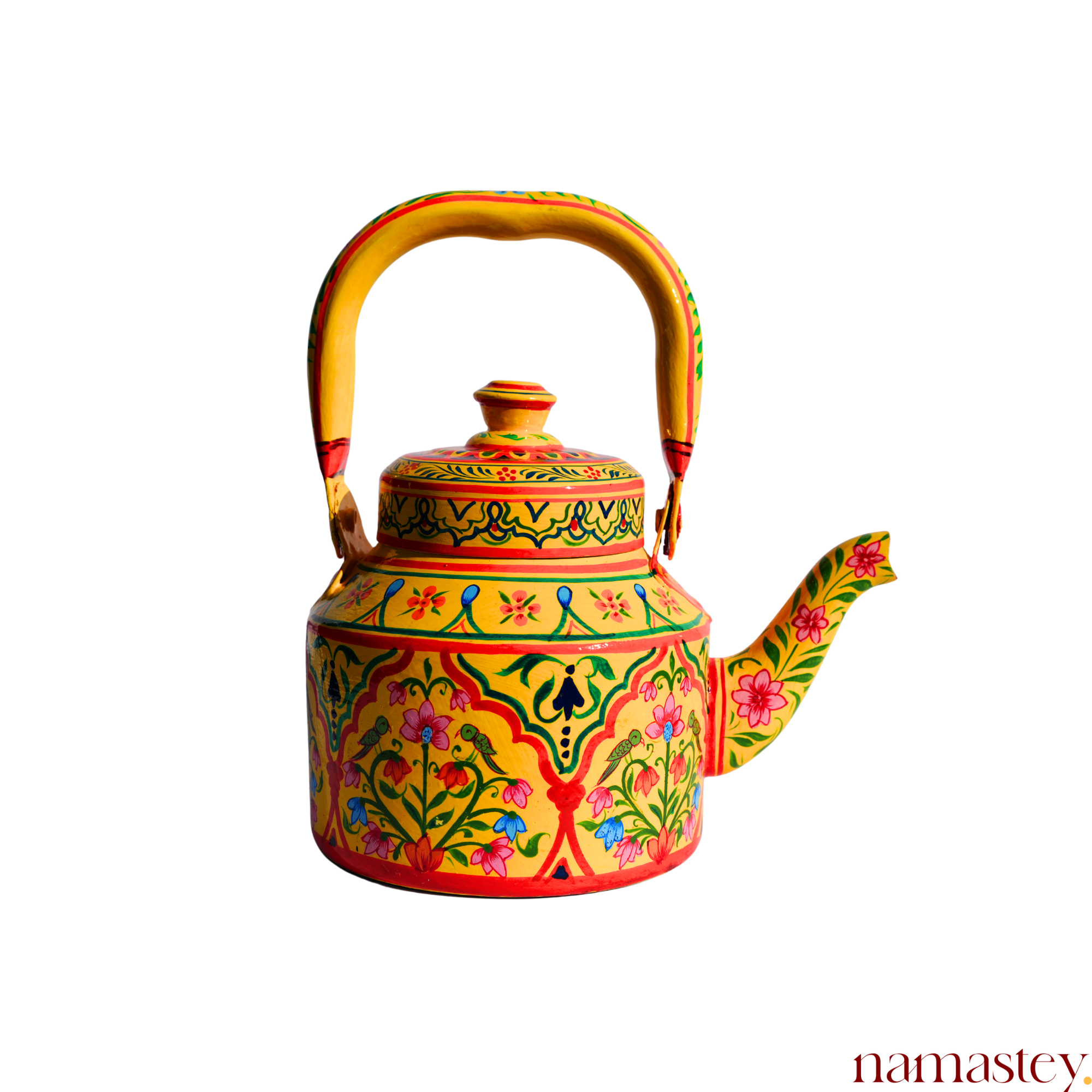 Basant Garden – Handpainted Stainless Steel Tea Kettle (1L)