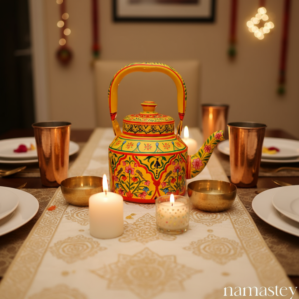 Basant Garden – Handpainted Stainless Steel Tea Kettle (1L)