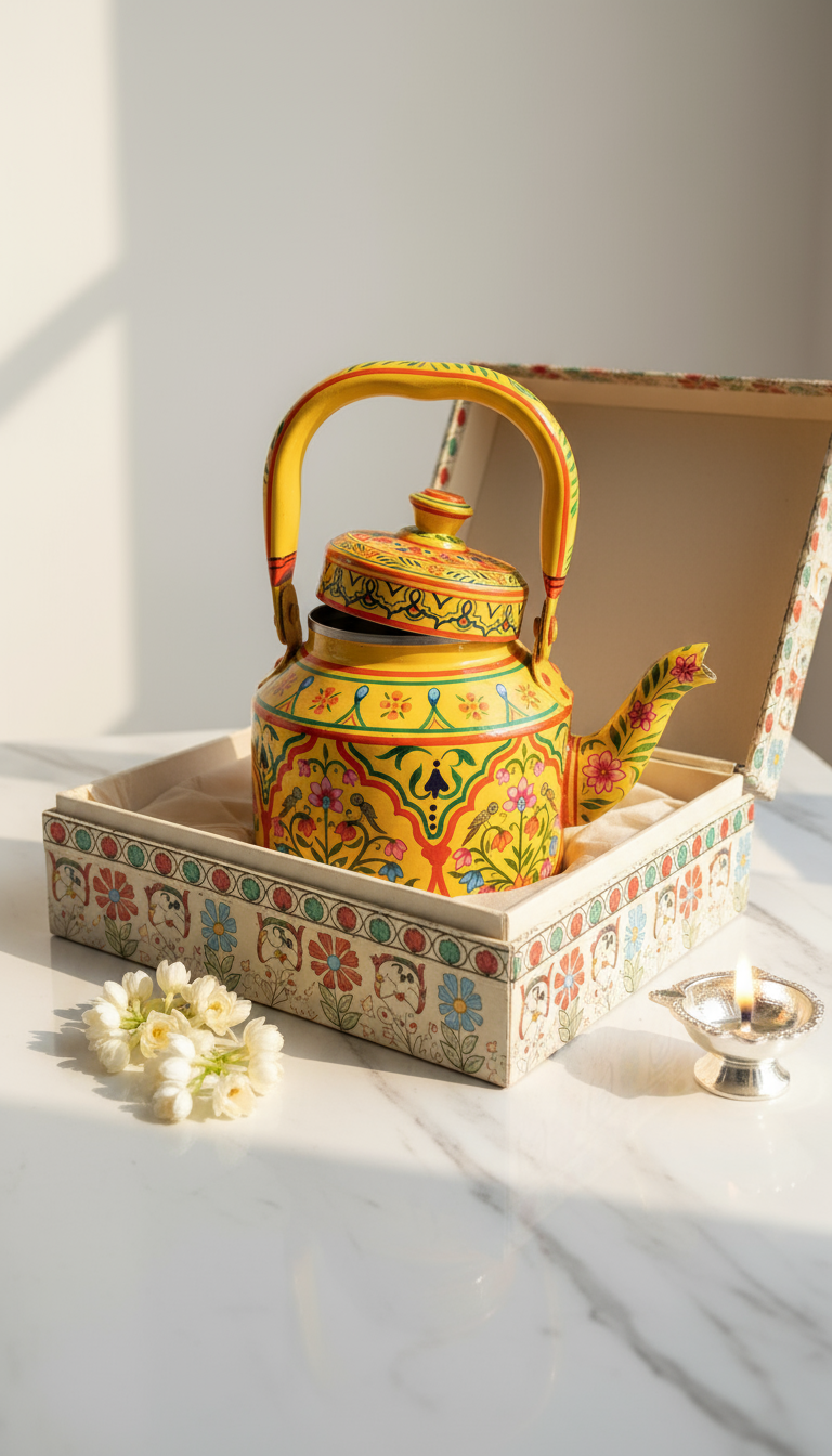 Basant Garden – Handpainted Stainless Steel Tea Kettle (1L)
