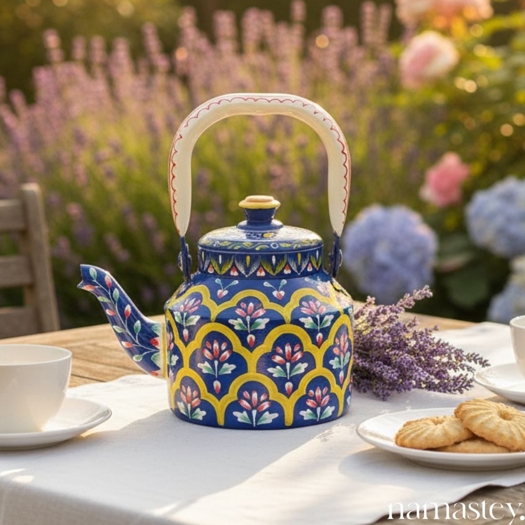 The Indigo Archway – Handpainted Stainless Steel Tea Kettle (1L)