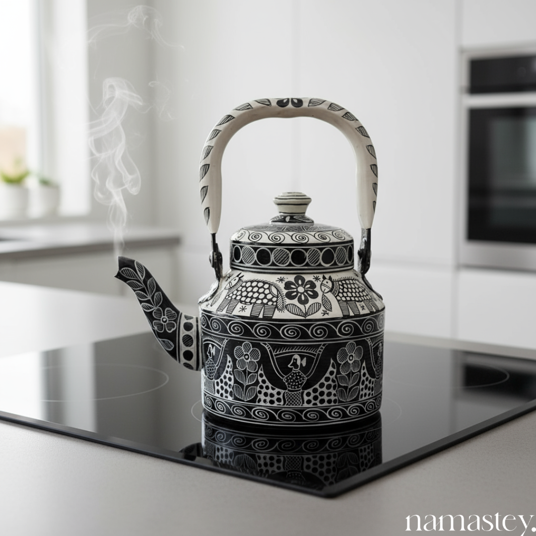 The Monochrome Folk – Handpainted Stainless Steel Tea Kettle (1L)
