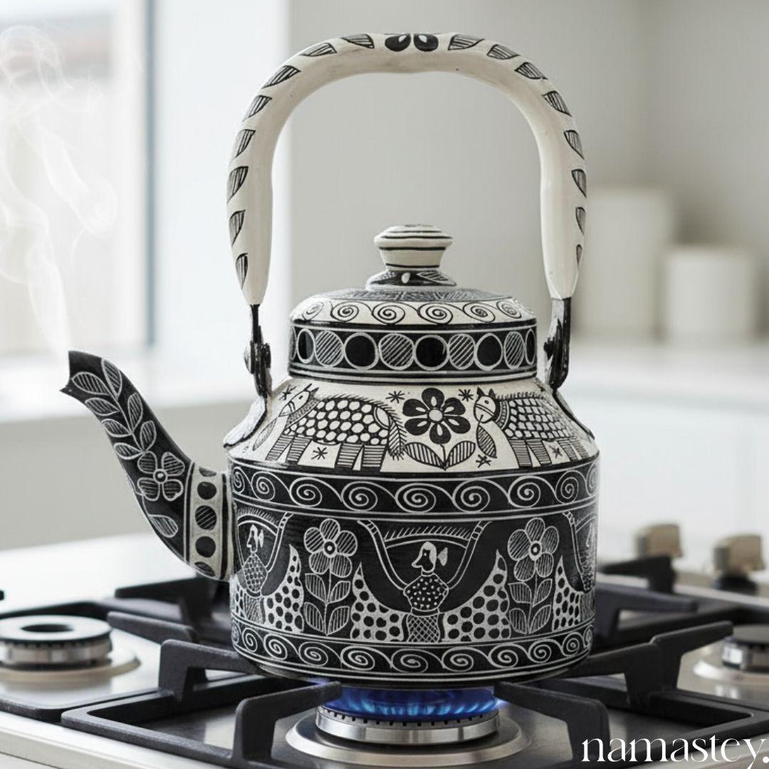 The Monochrome Folk – Handpainted Stainless Steel Tea Kettle (1L)