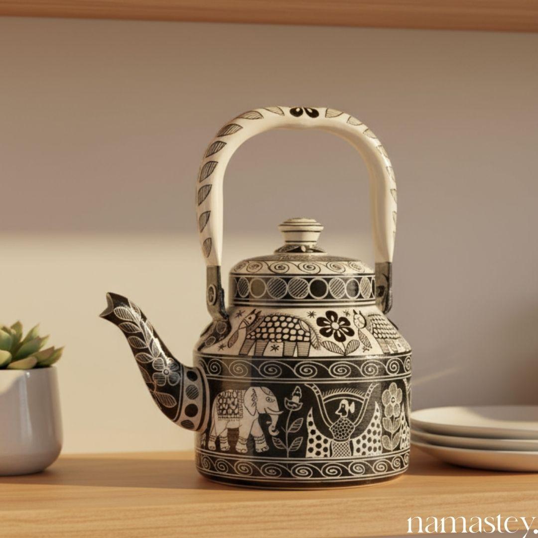 The Monochrome Folk – Handpainted Stainless Steel Tea Kettle (1L)