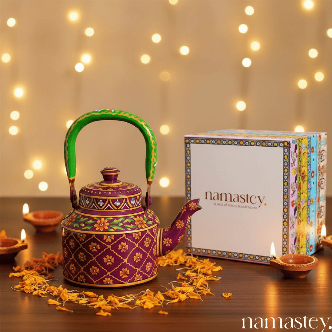 The Gulzar Royale – Handpainted Stainless Steel Tea Kettle (1L)