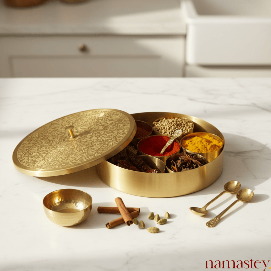 Brass Spice Box | Traditional 7- Container Indian Masala Dani