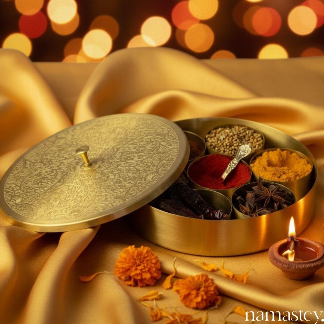 Brass Spice Box | Traditional 7- Container Indian Masala Dani