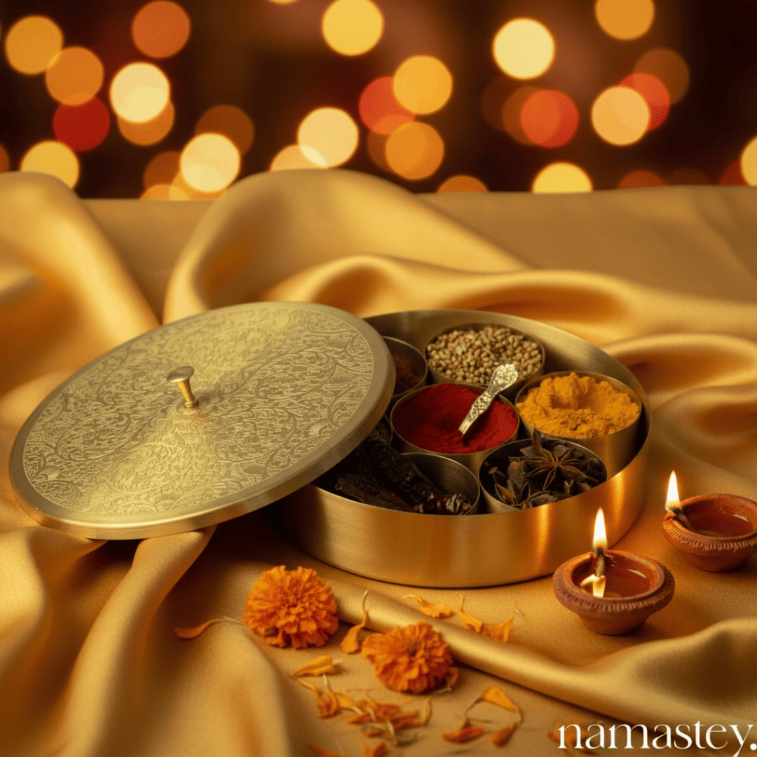 Brass Spice Box | Traditional 7- Container Indian Masala Dani